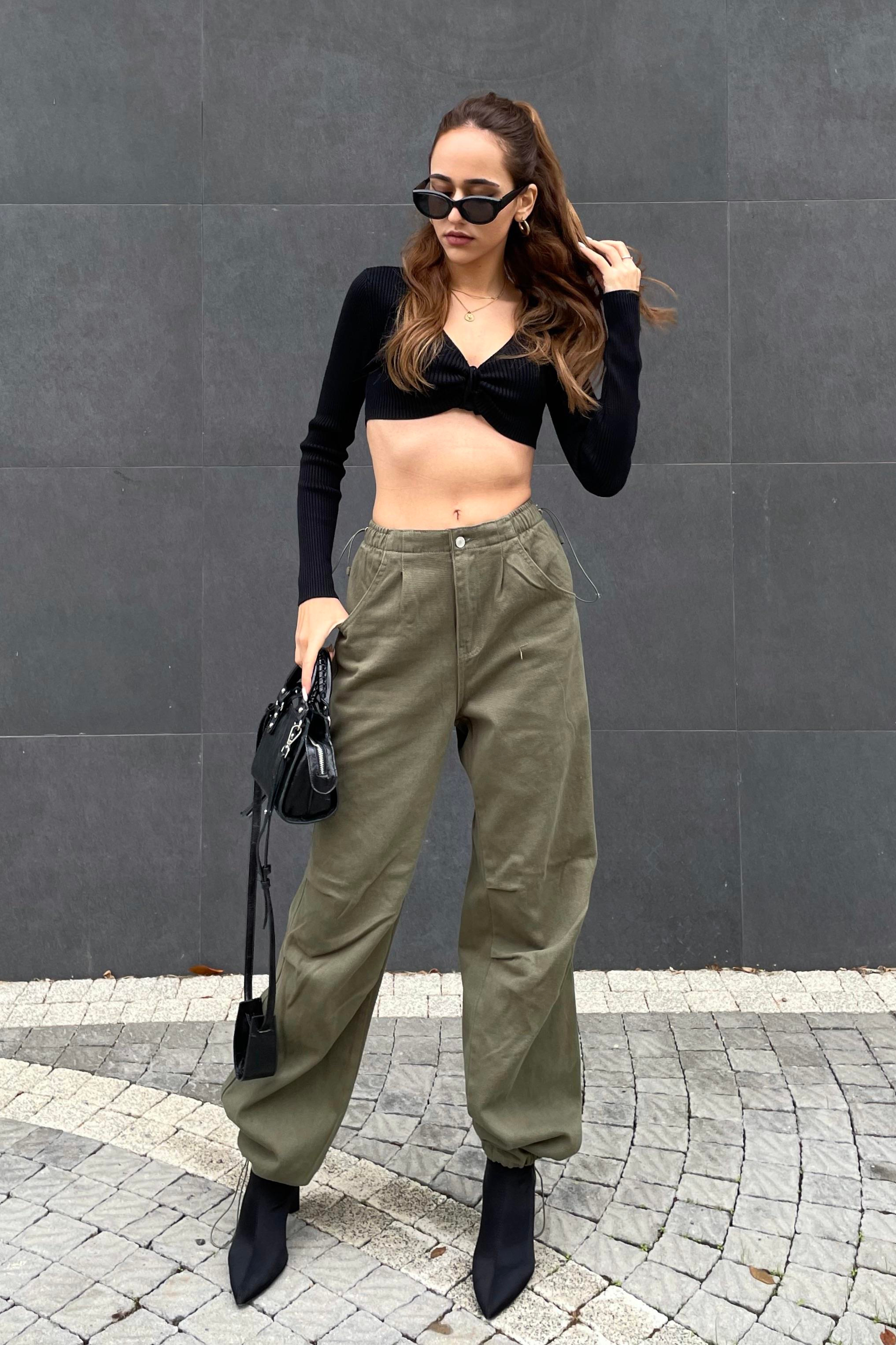 Yeşil Gabardin Jogger Pantolon - Kadın Pantolon Modelleri - Nazliye Moda | Kadın Giyim Modası