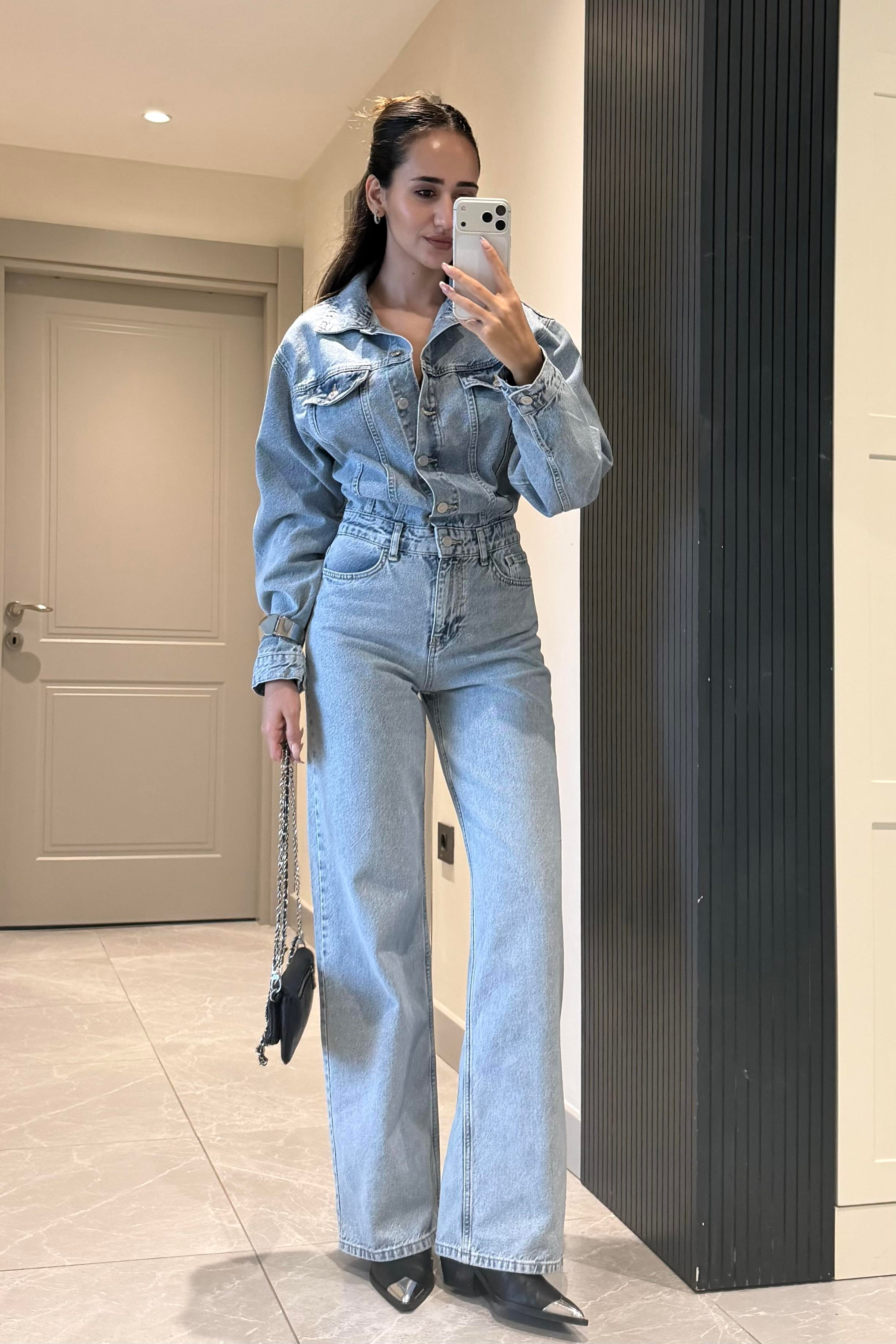 Yıkama Detay Denim Tulum - Kadın Saloped & Tulum Modelleri - Nazliye Moda | Kadın Giyim Modası