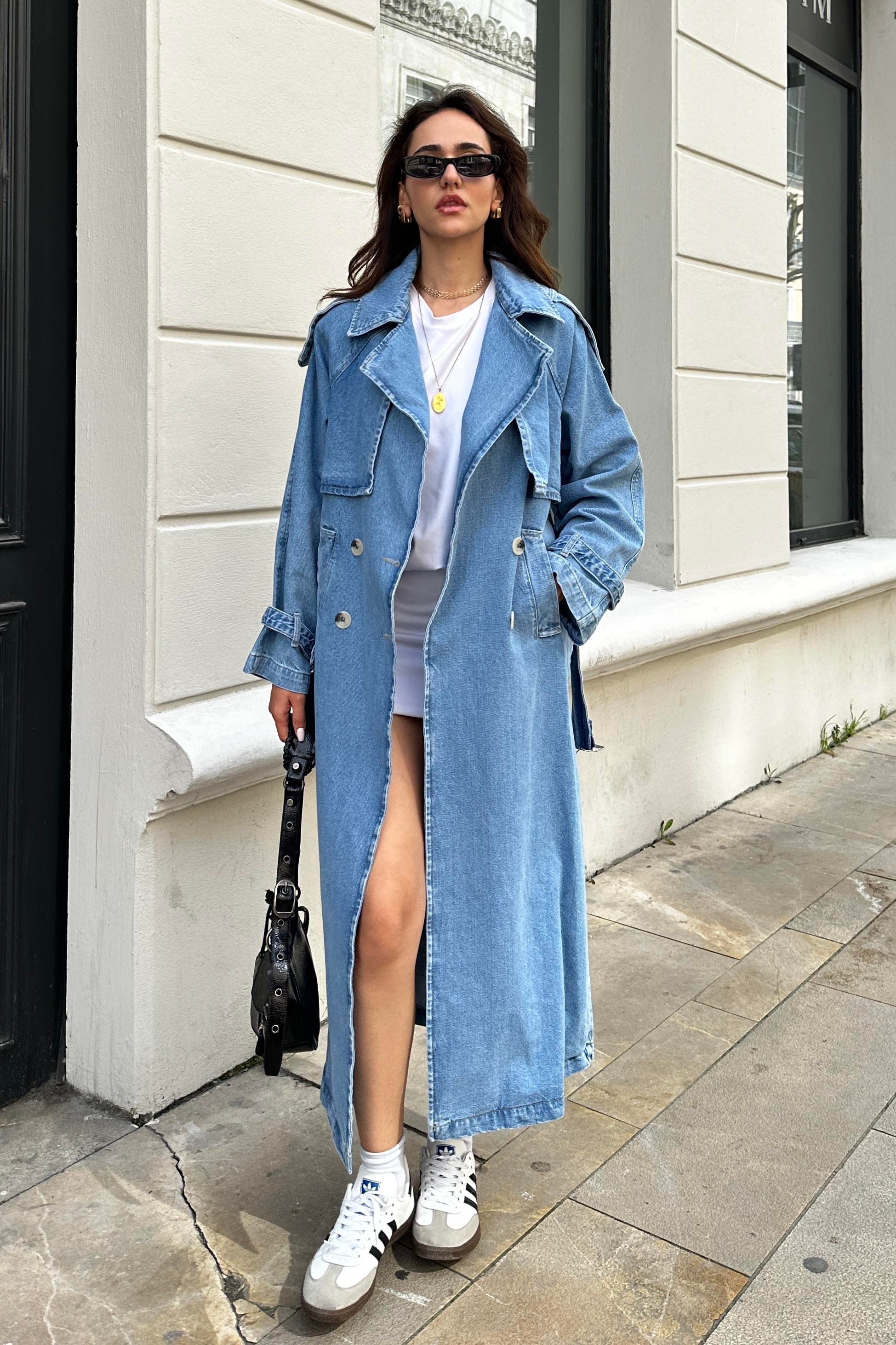 Yıkama Detay Premium Jean Trençkot - Kadın Trençkot Modelleri - Nazliye Moda - Kadın Giyim Modası