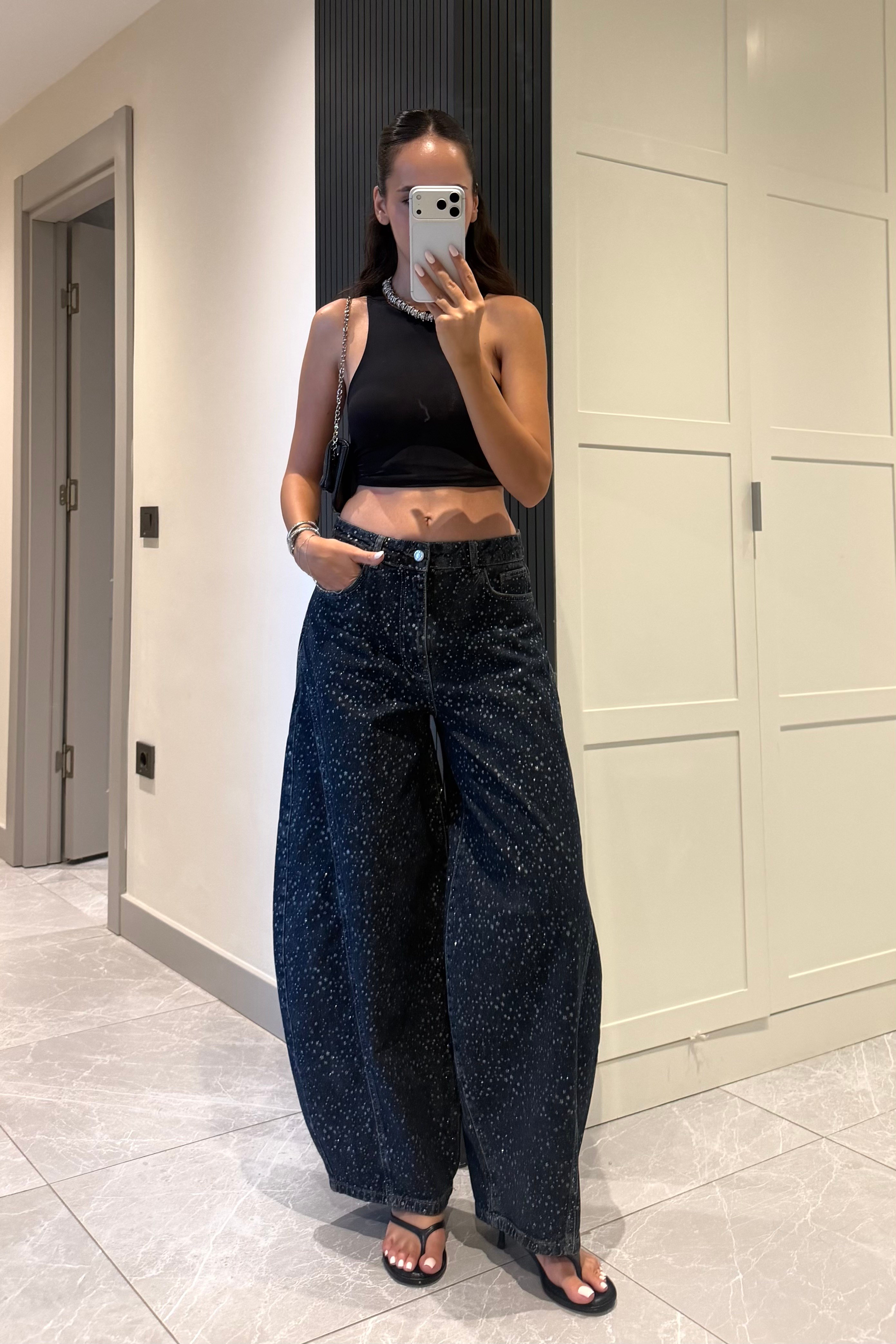 Yıldızlı Sim baskı Barrel Jean - Kadın Takım Modelleri - Nazliye Moda | Kadın Giyim Modası