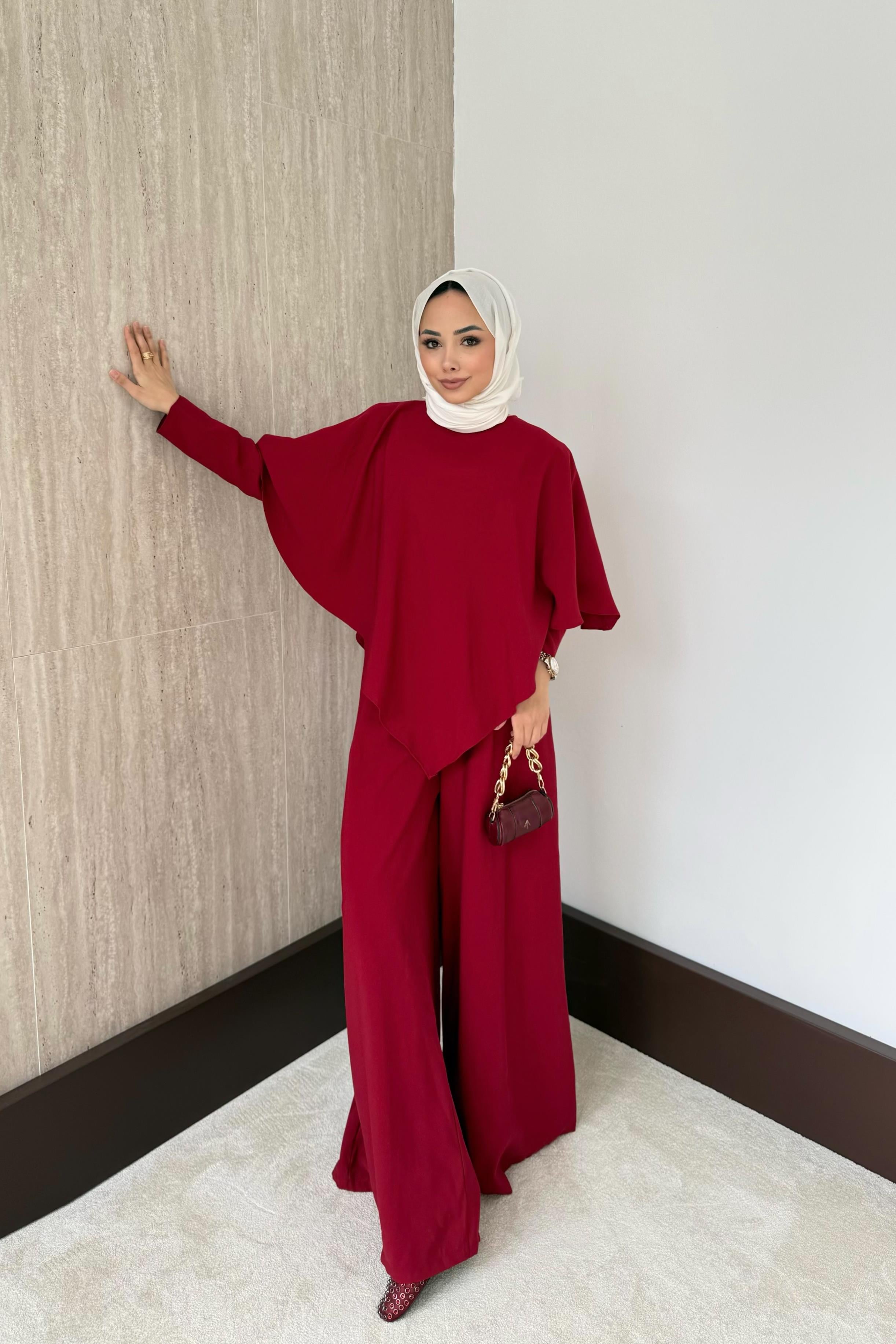 3 Parçalı Modal Pantolonlu Takım - Kırmızı
