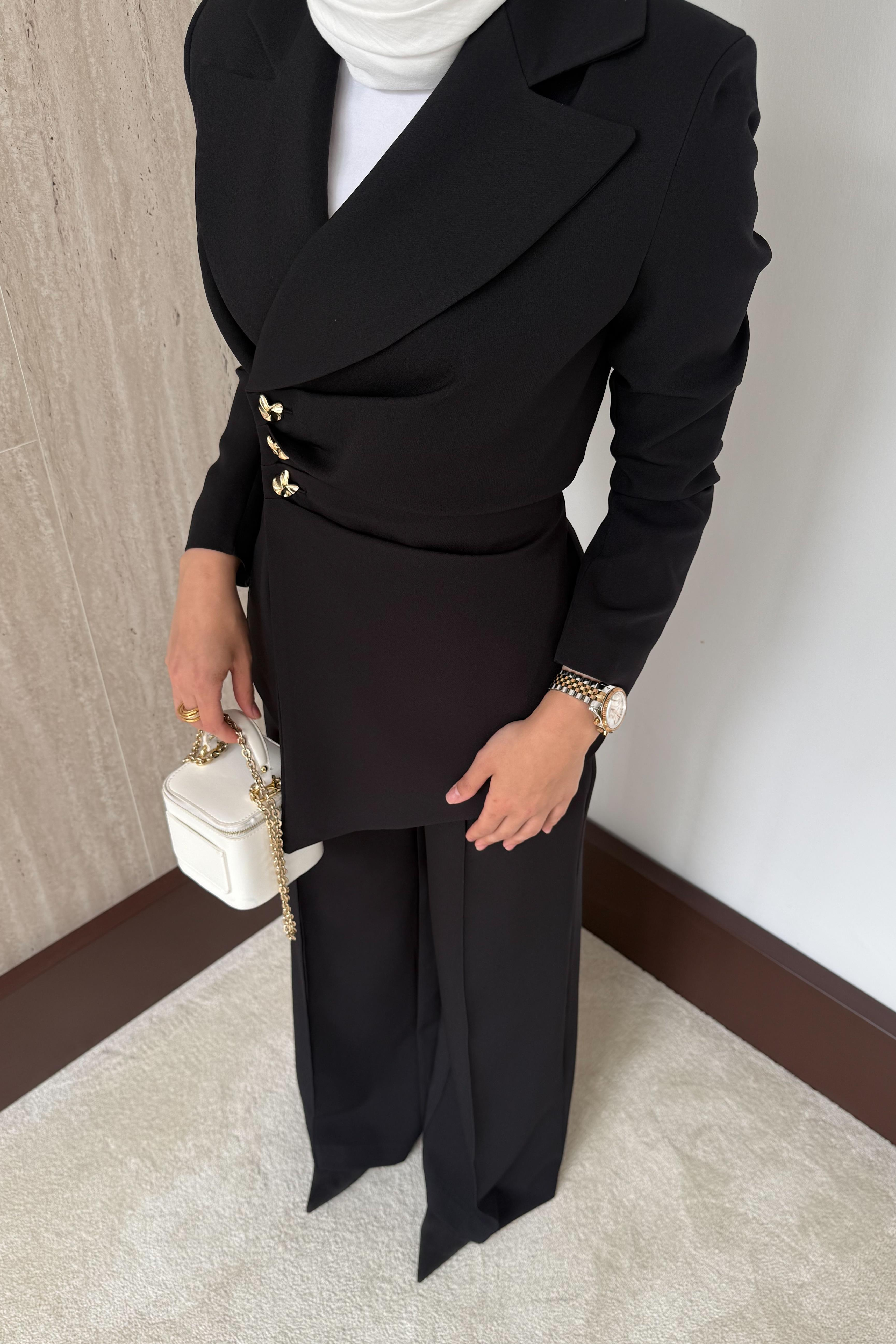Asimetrik Blazer Ceketli Takım - Siyah