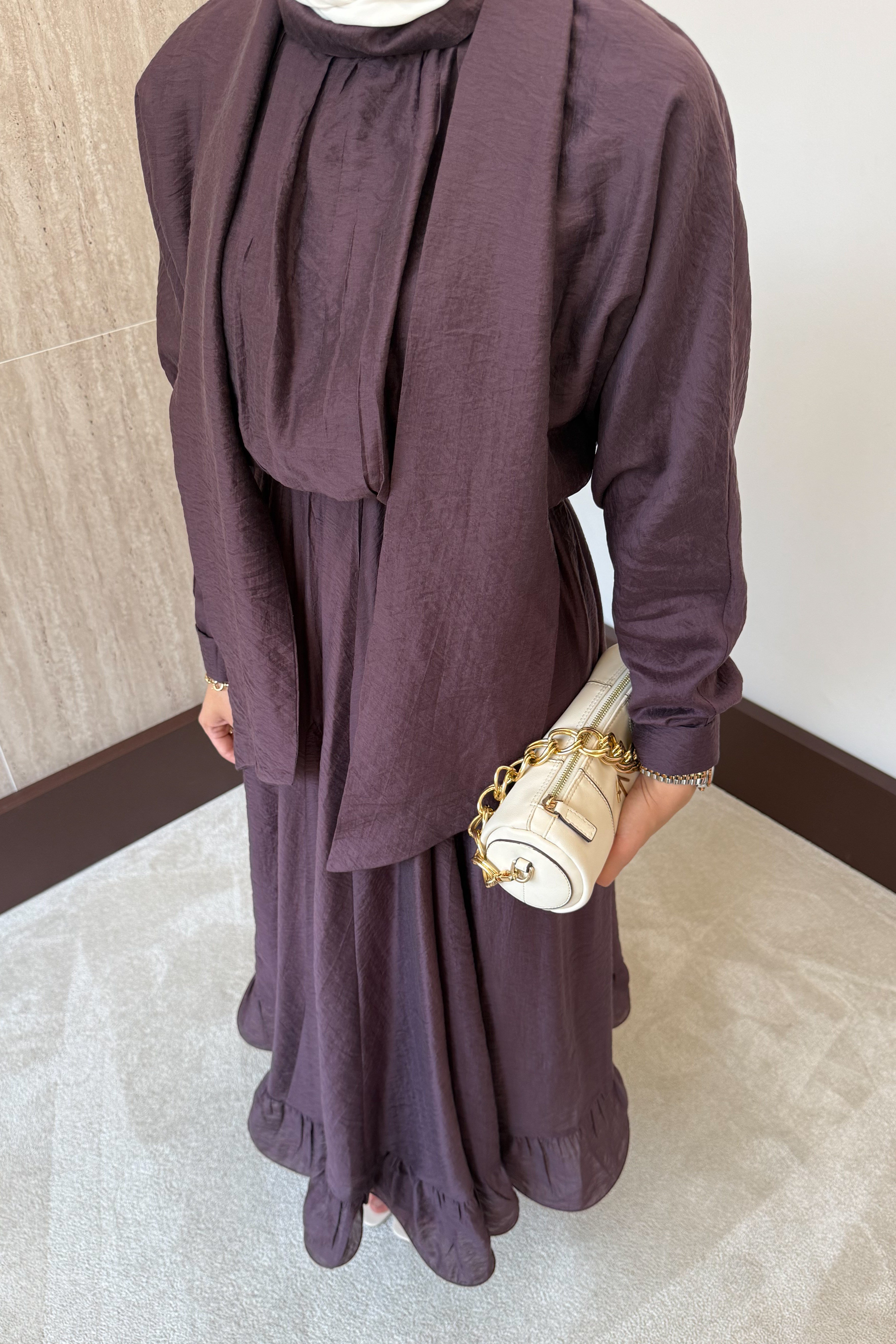 Bağlama Yakalı Peplum Elbise - Mürdüm