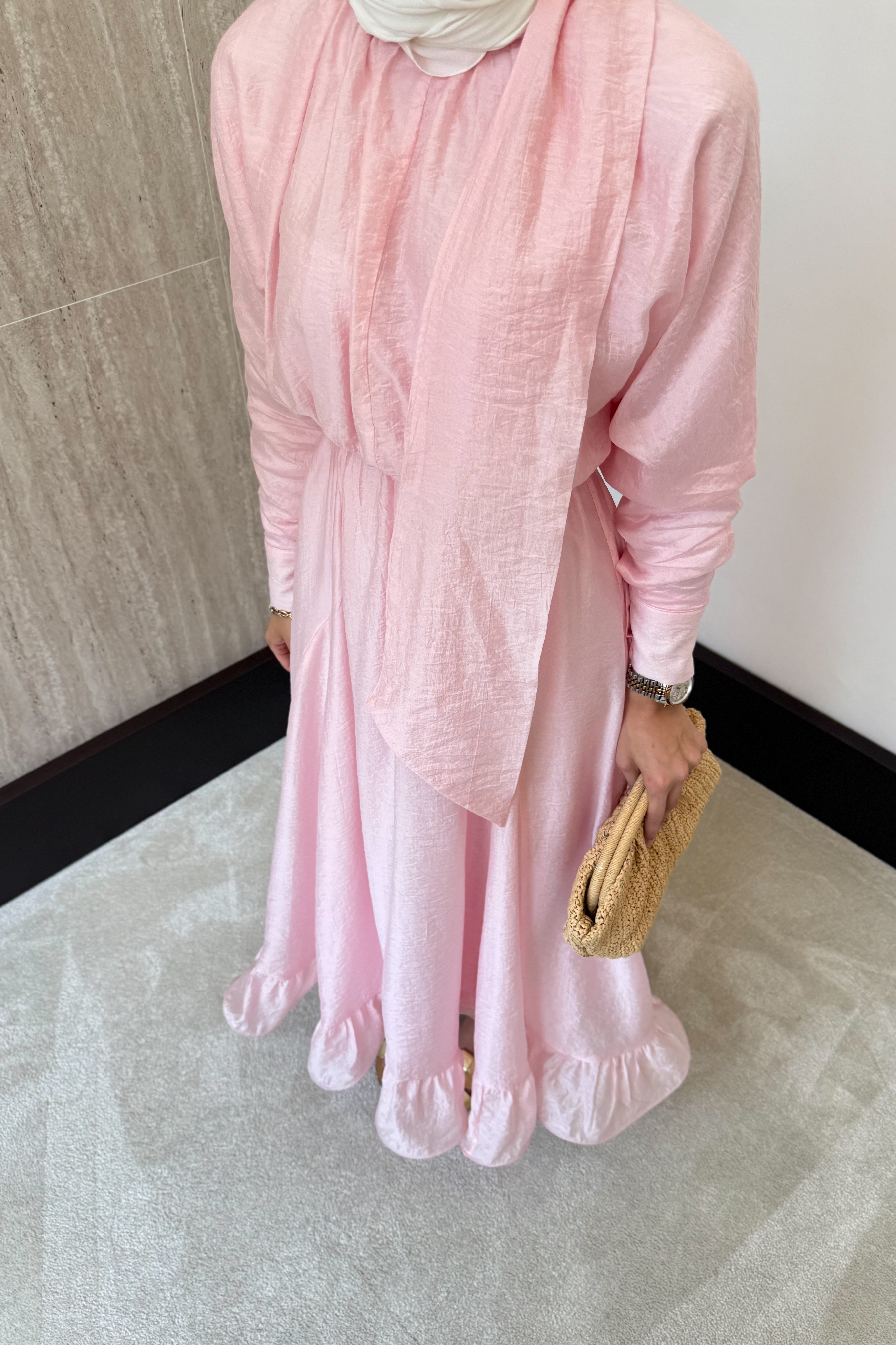 Bağlama Yakalı Peplum Elbise - Pembe