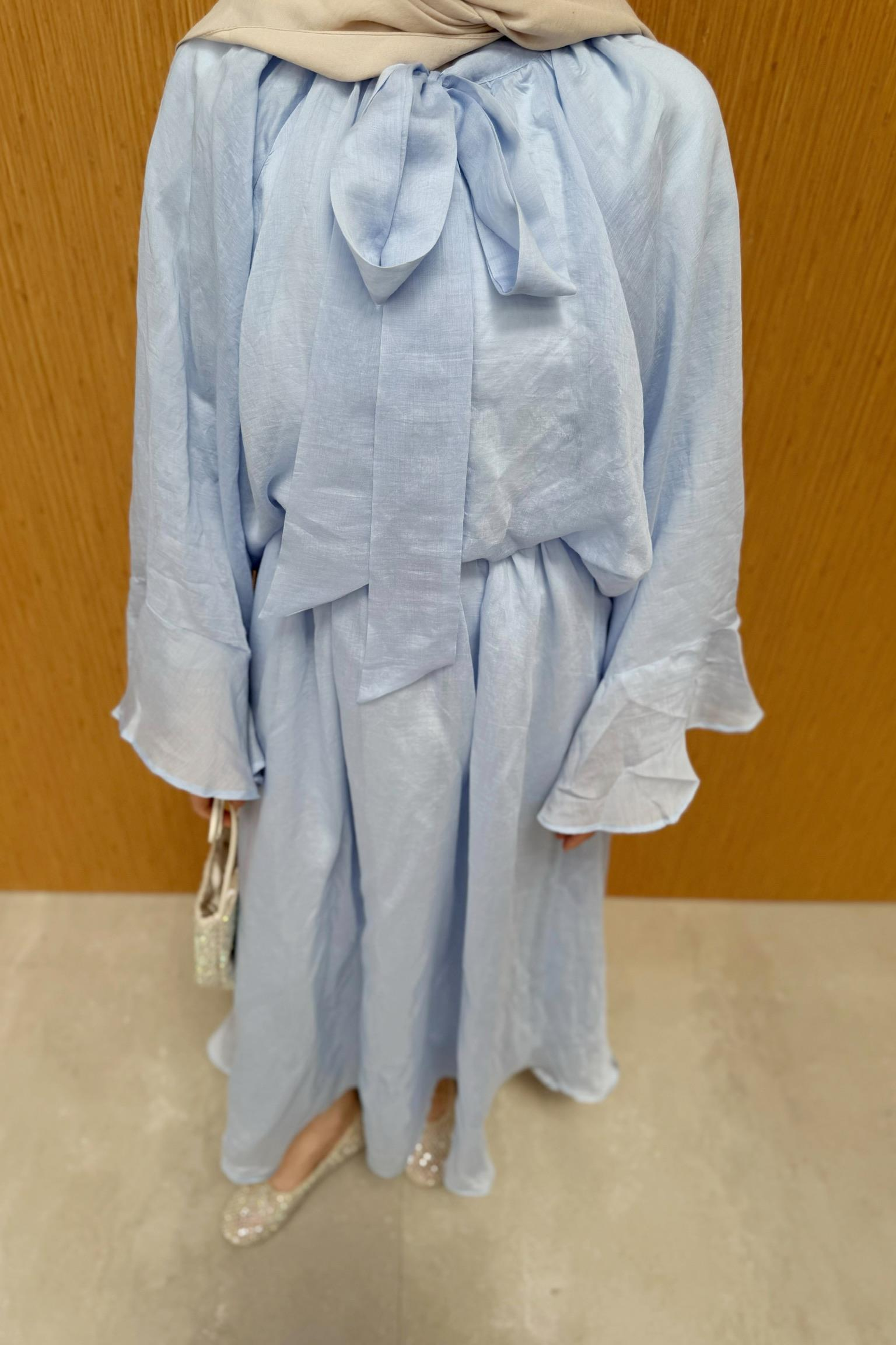 Bağlama Yakalı Şifon Etekli Takım - Mavi