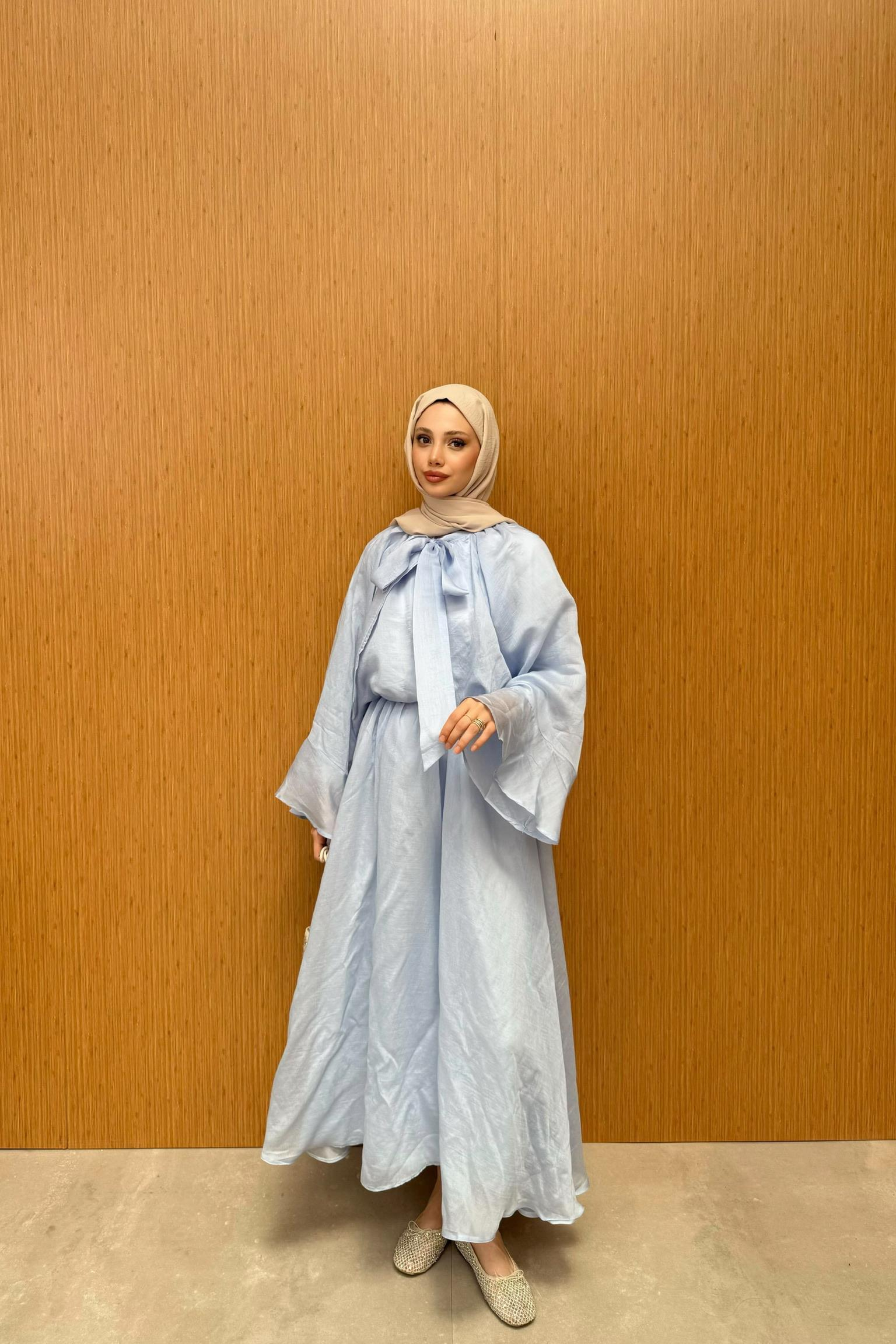 Bağlama Yakalı Şifon Etekli Takım - Mavi