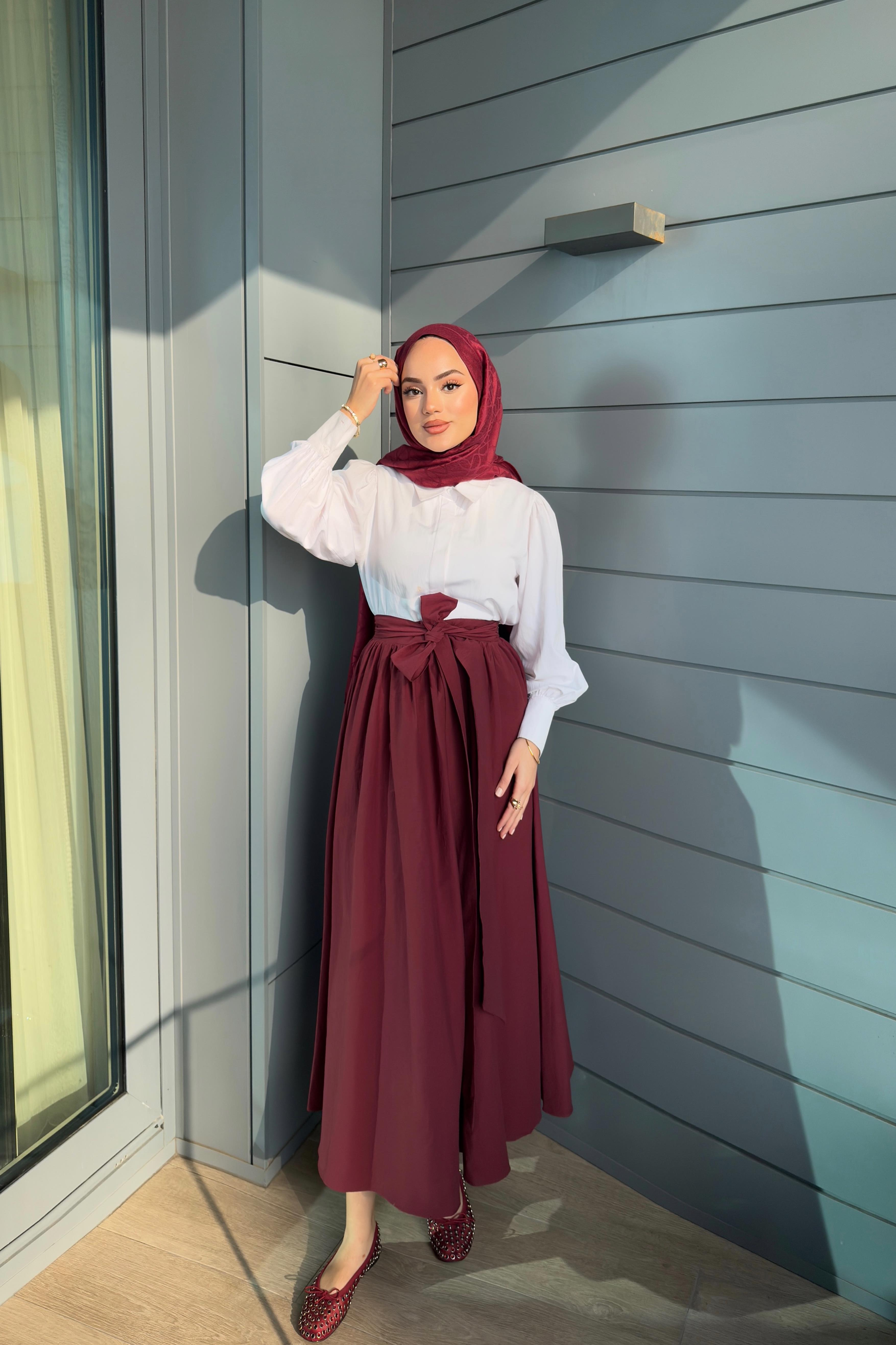 Bağlamalı Etek - Bordo