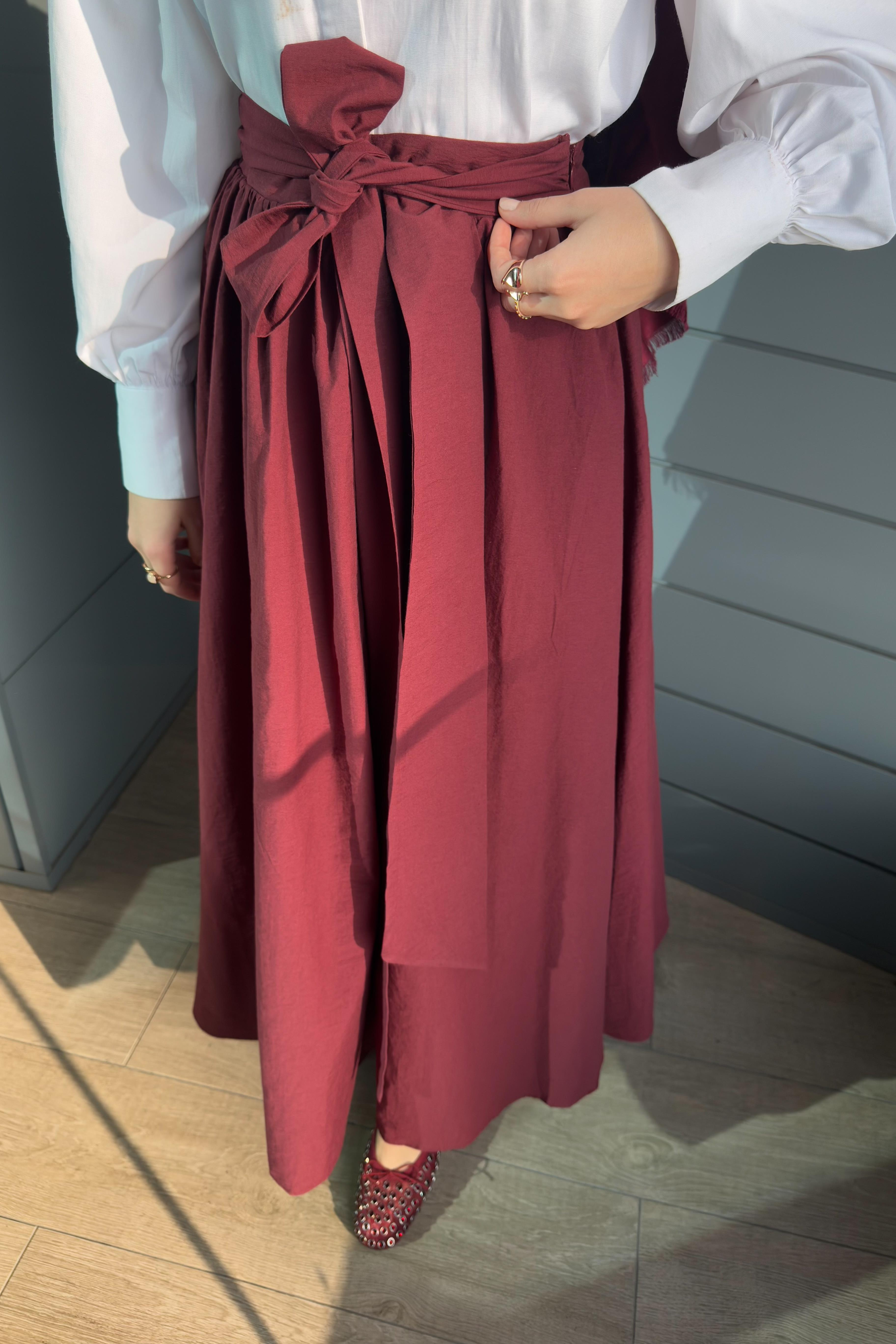 Bağlamalı Etek - Bordo