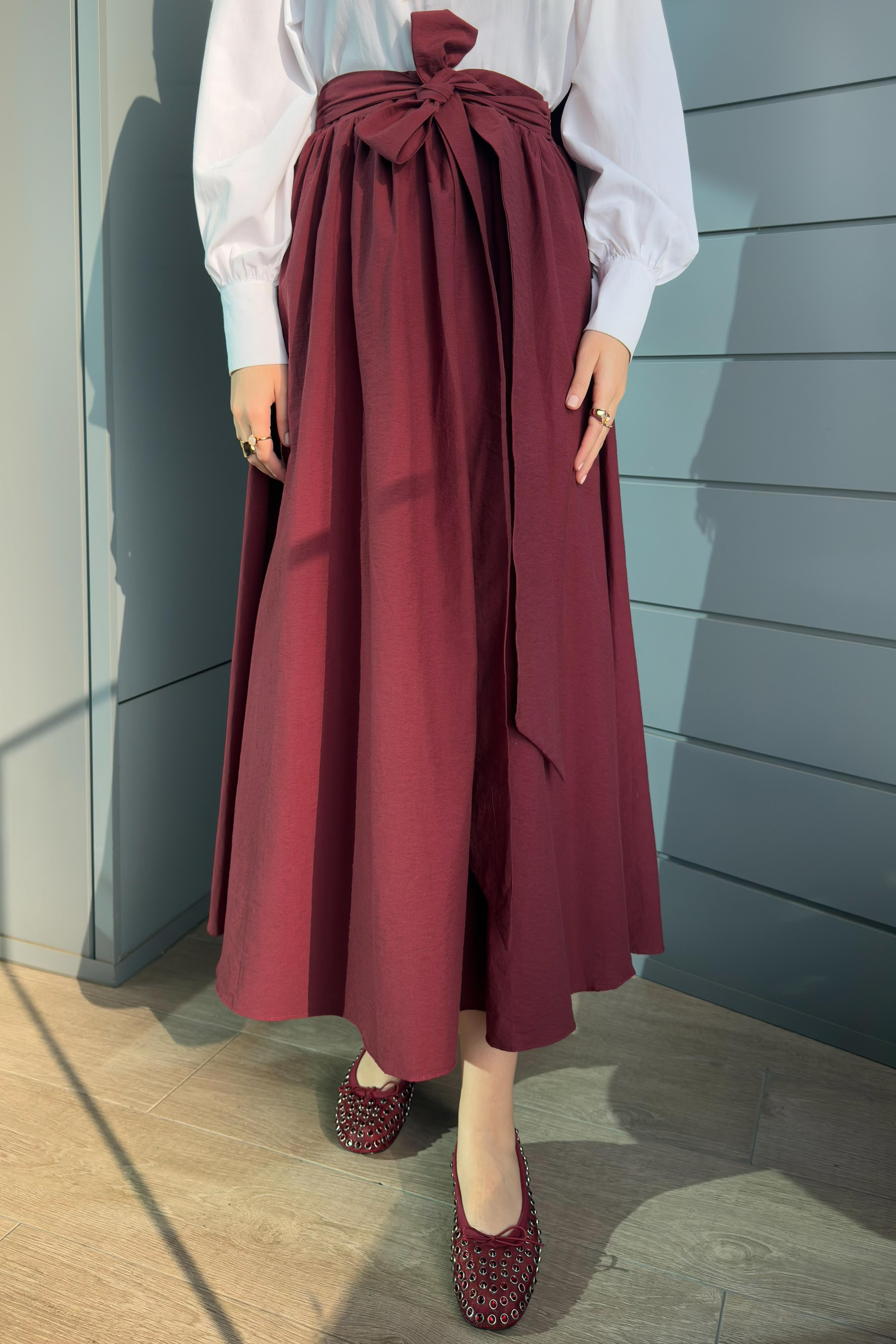 Bağlamalı Etek - Bordo