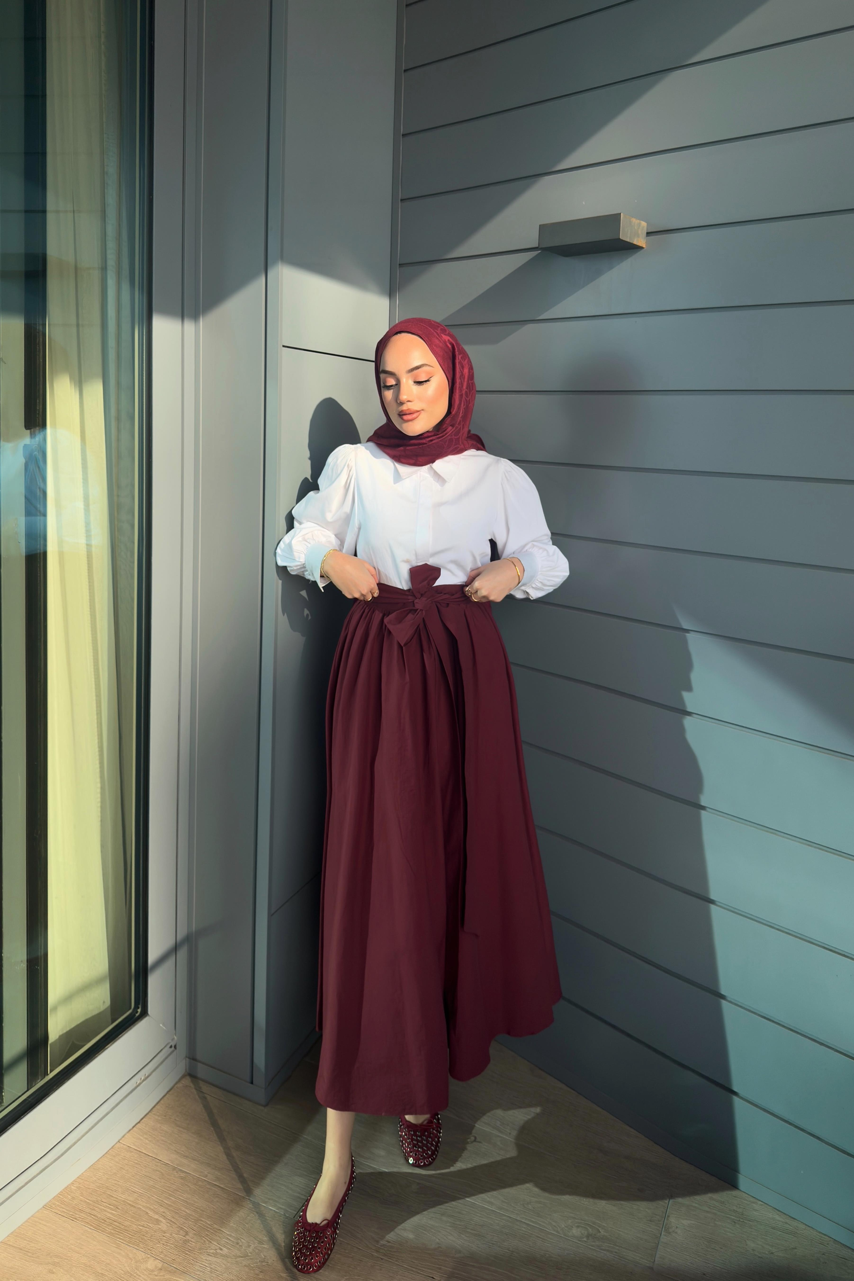 Bağlamalı Etek - Bordo