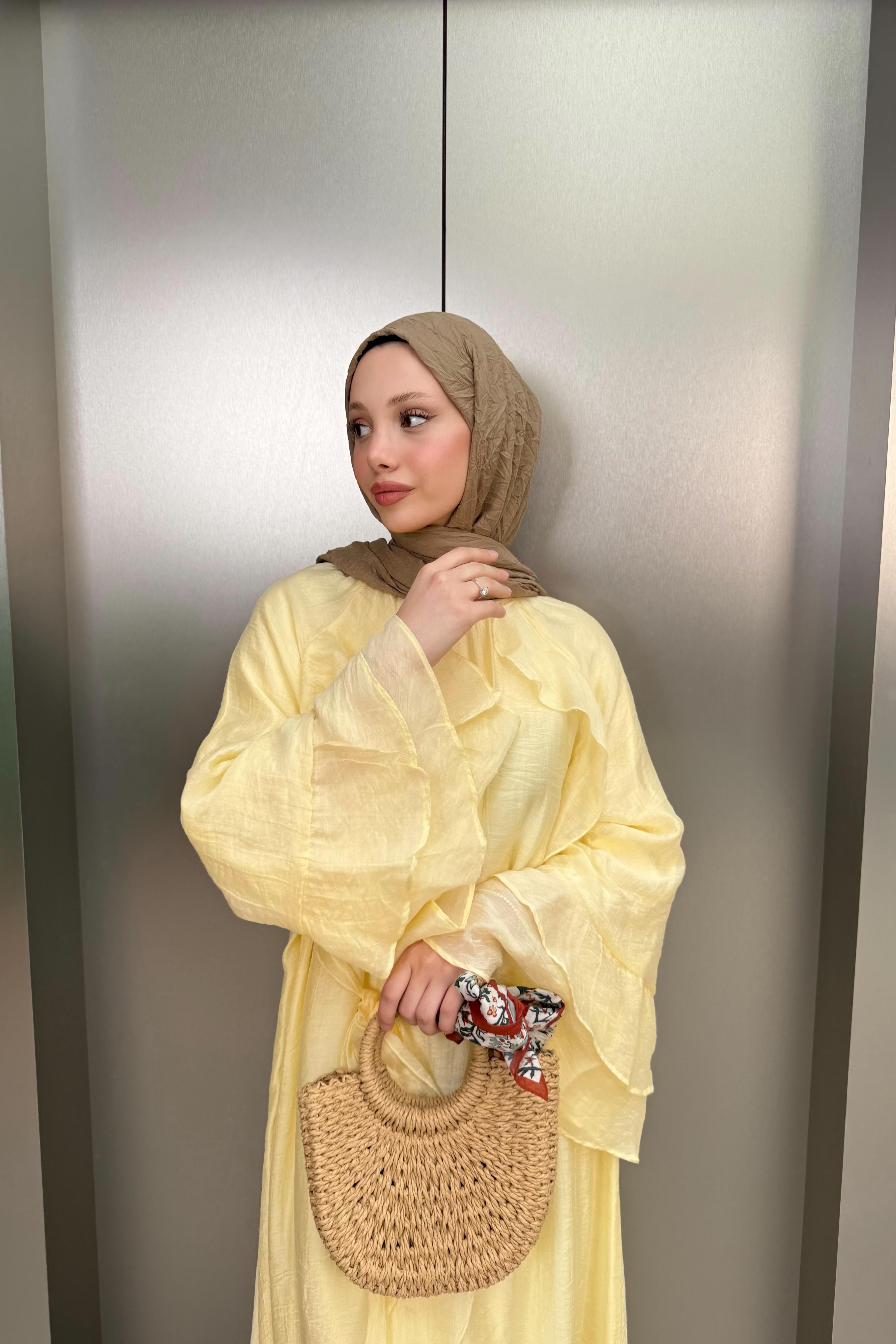 Bağlamalı Fırfır Kol Elbise - Sarı