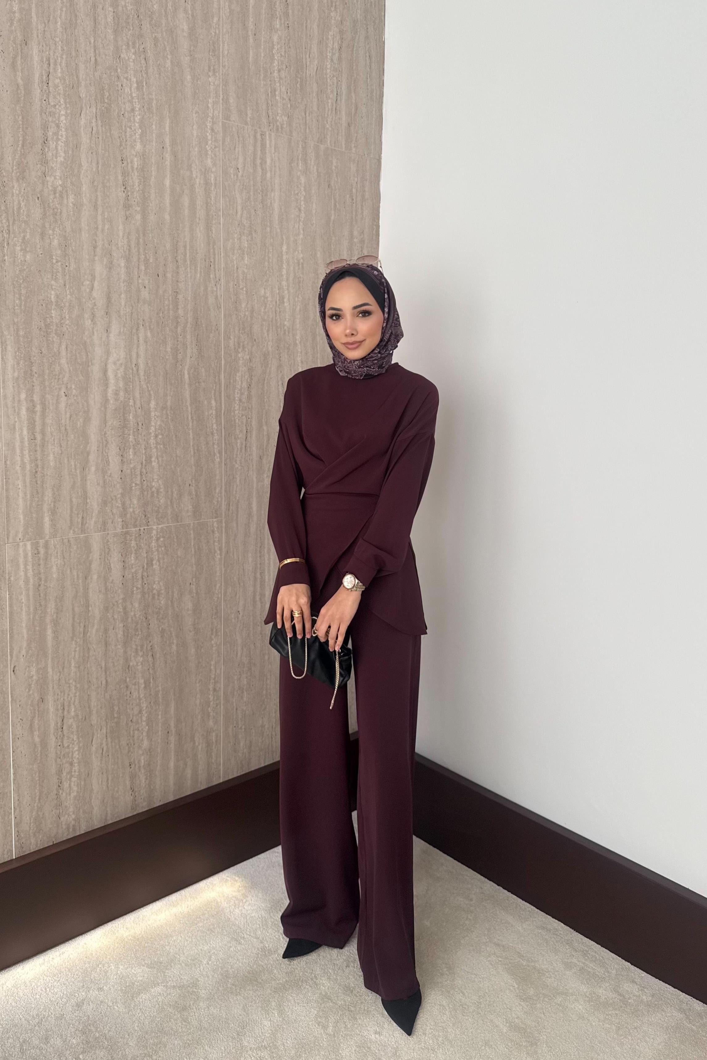 Bağlamalı Pantolonlu Takım - Bordo