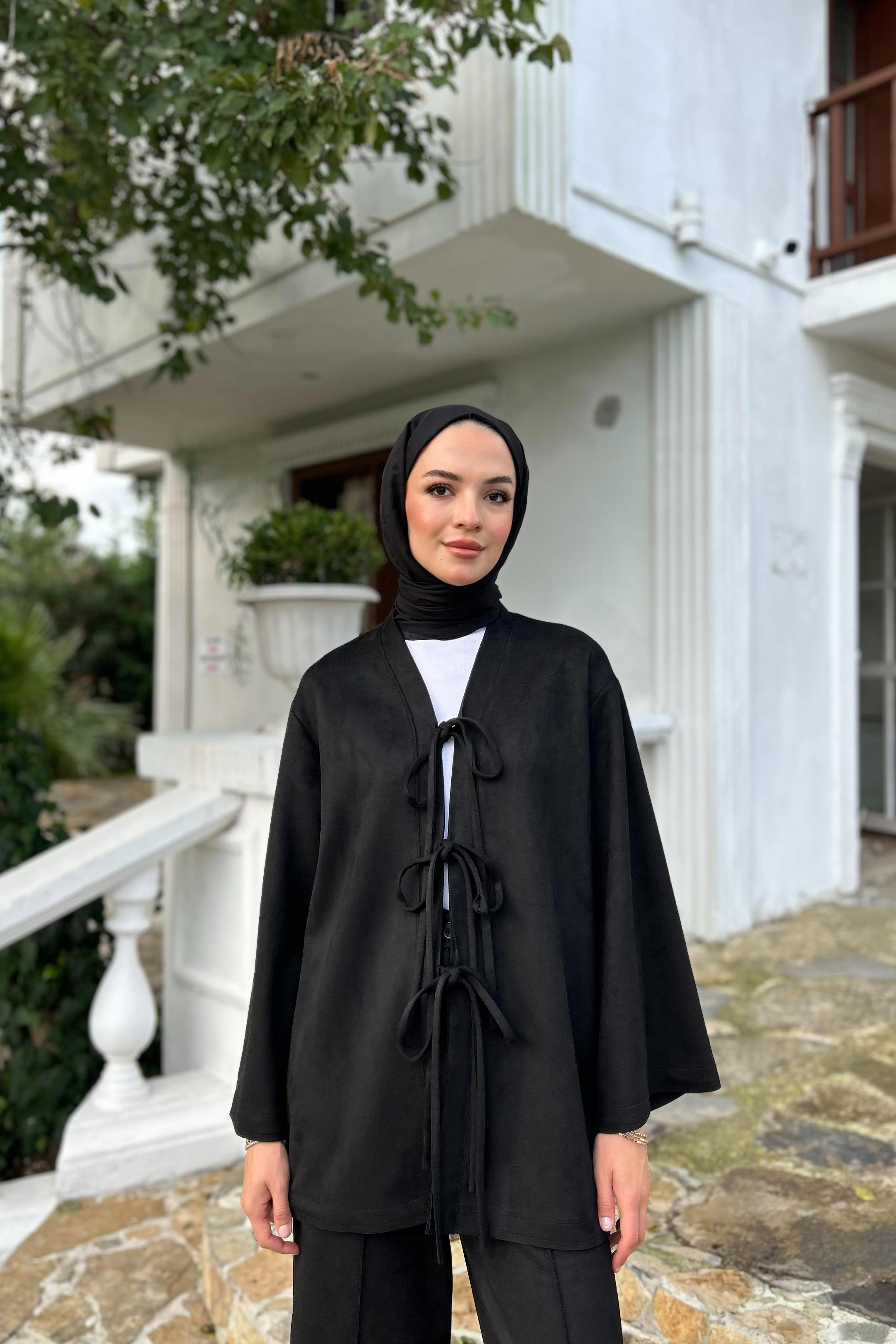 Bağlamalı Süet Takım - SİYAH