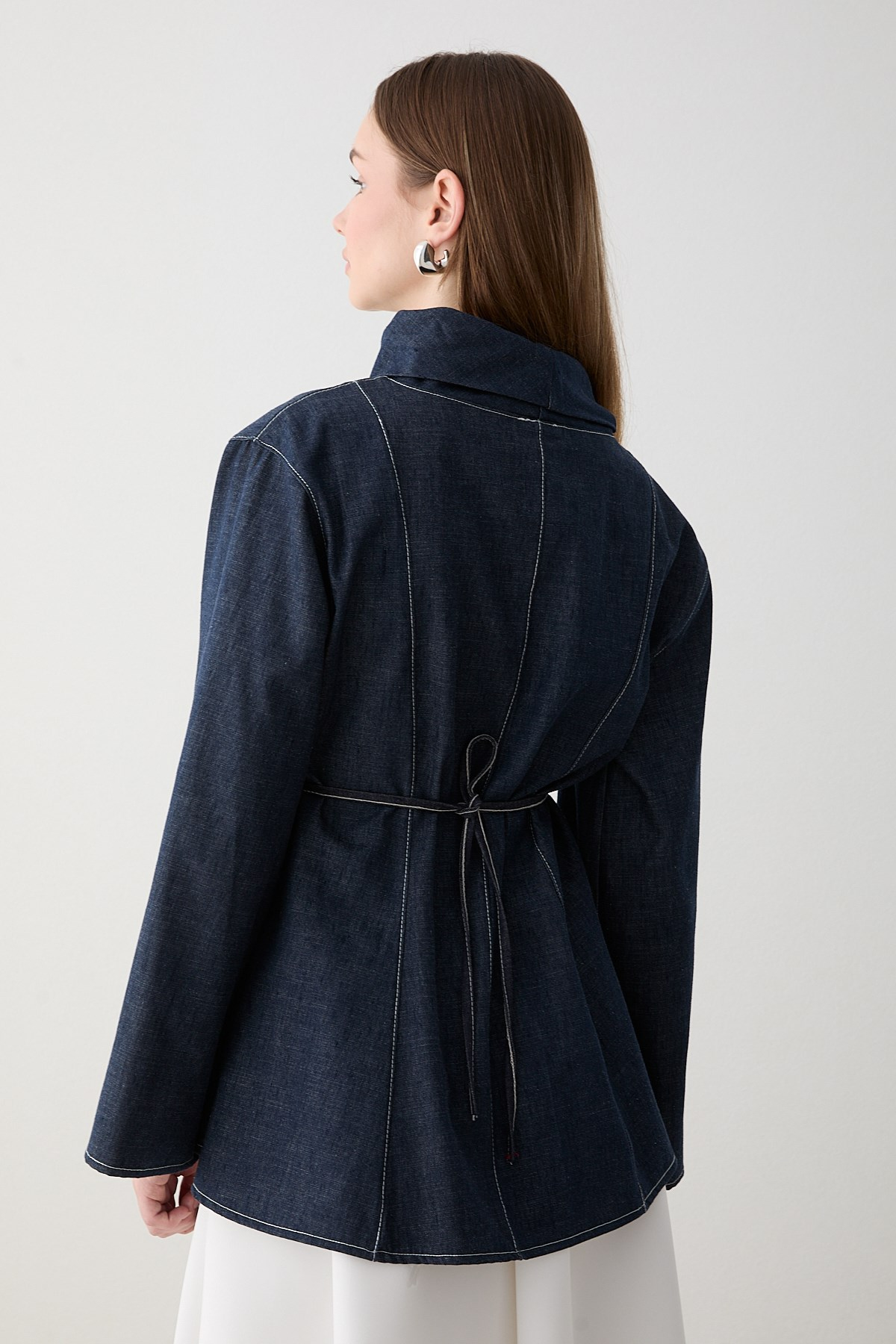 Balıkçı Yaka Denim Gömlek - Lacivert