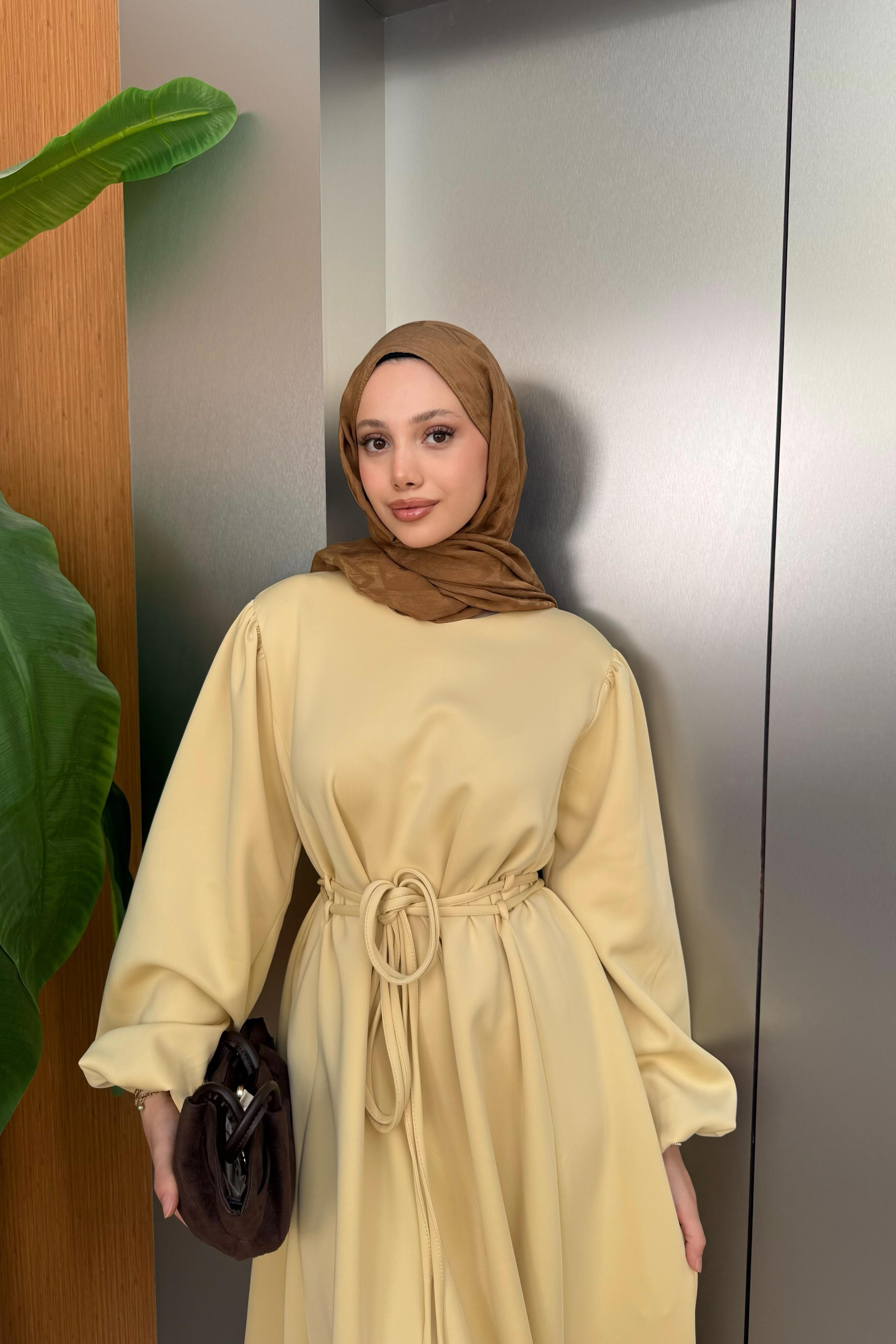 Balon Kol Bağlamalı Scuba Elbise - Sarı