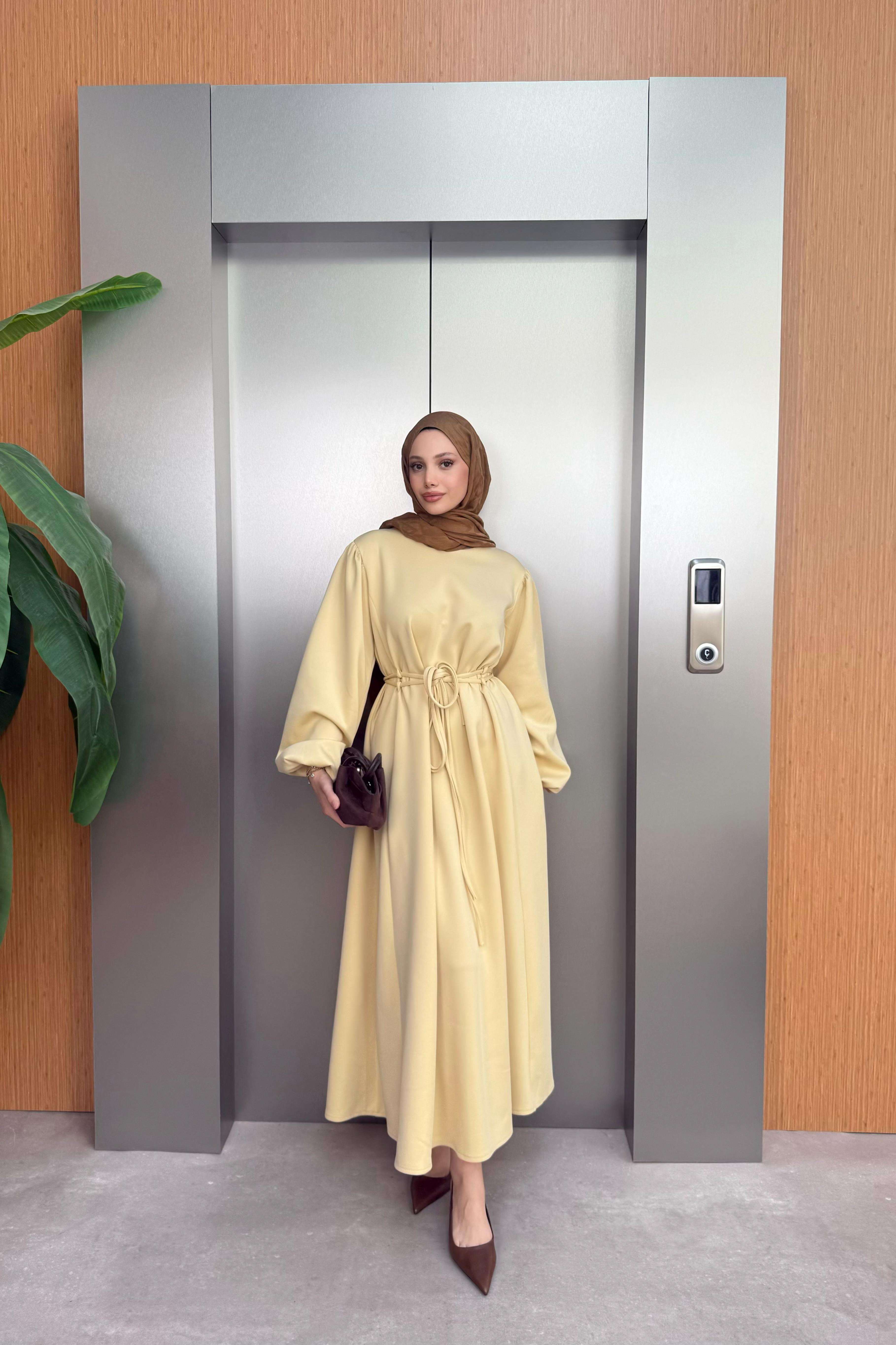 Balon Kol Bağlamalı Scuba Elbise - Sarı