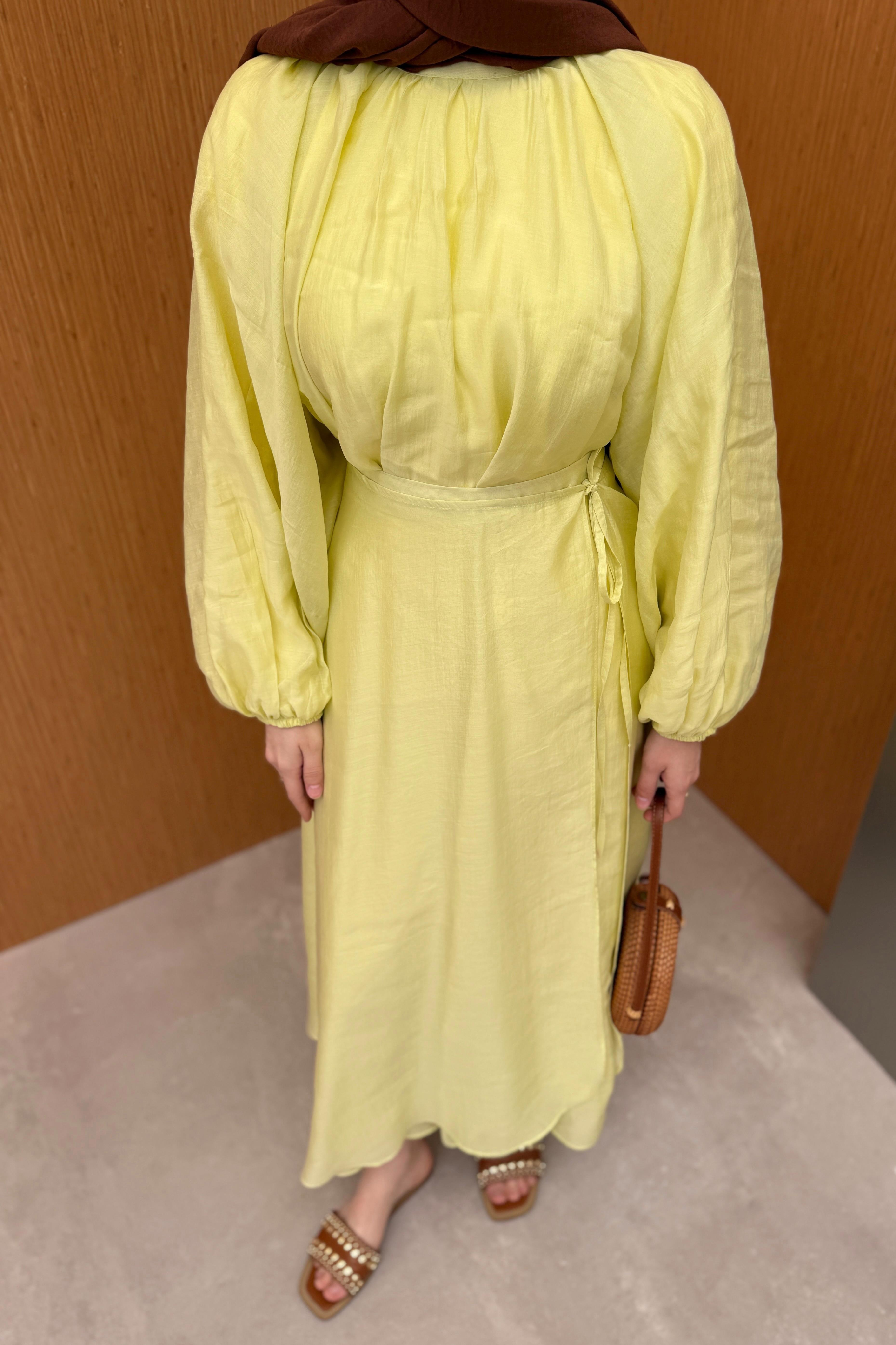 Balon Kol Şifon Etekli Takım - Sarı