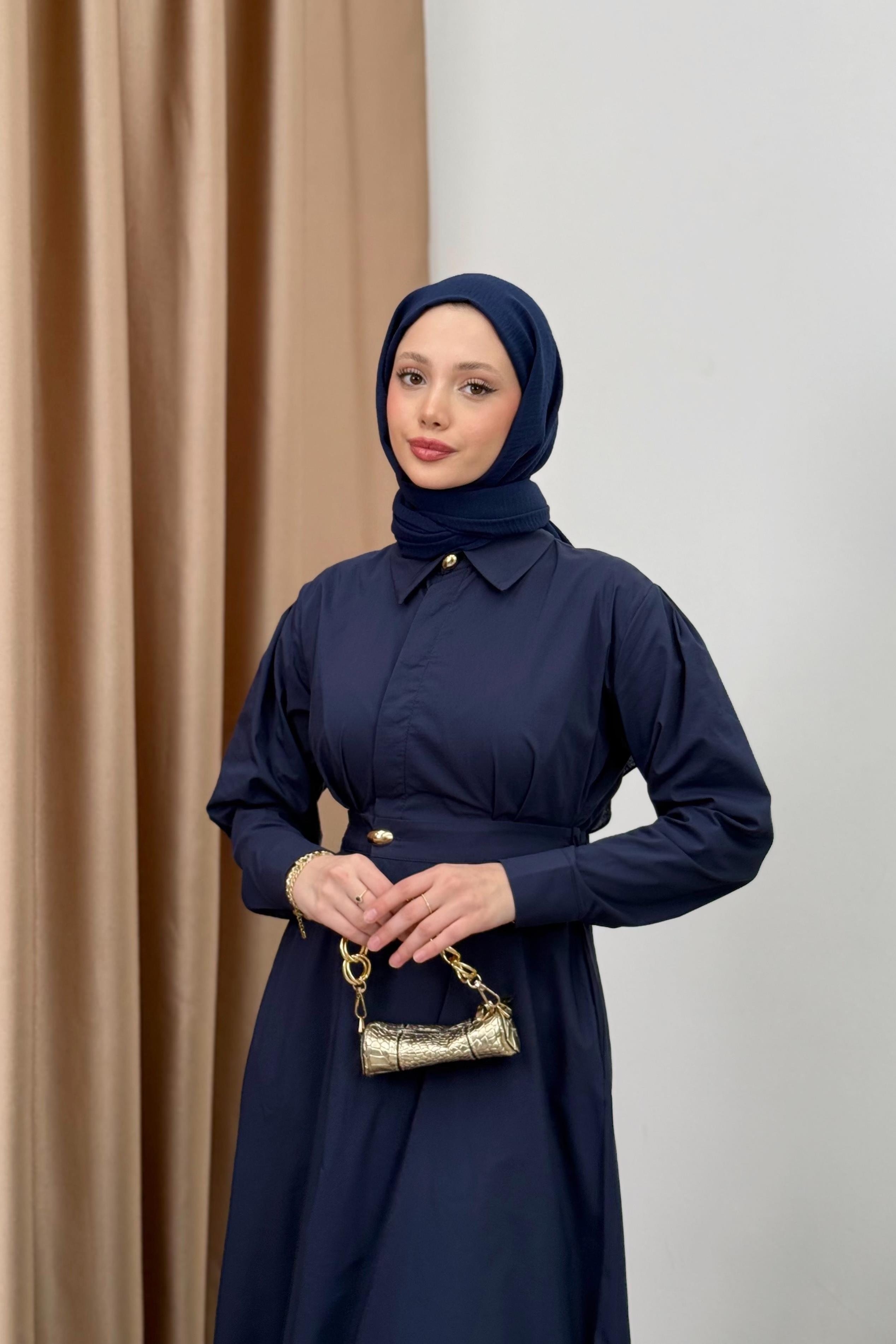 Belden oturtmalı Elbise - Lacivert