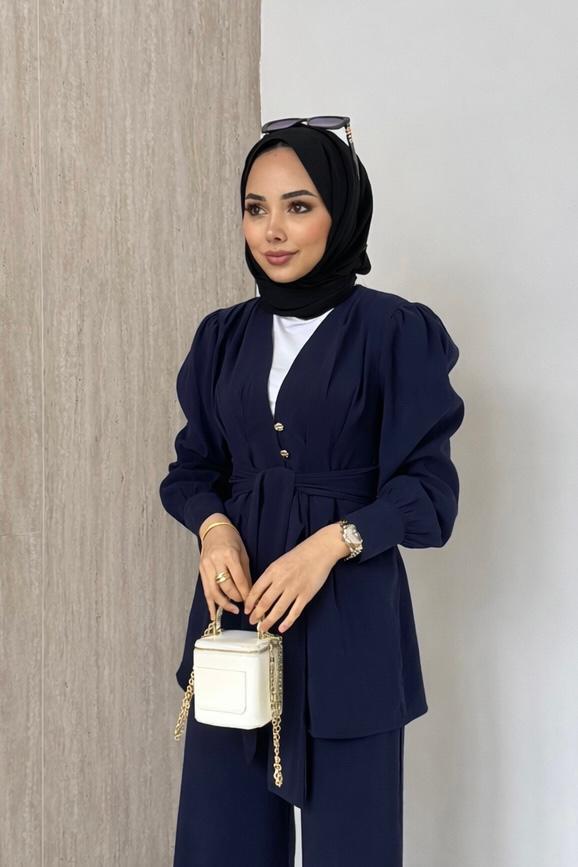 Belden Oturtmalı Model Pantolonlu Takım - Lacivert