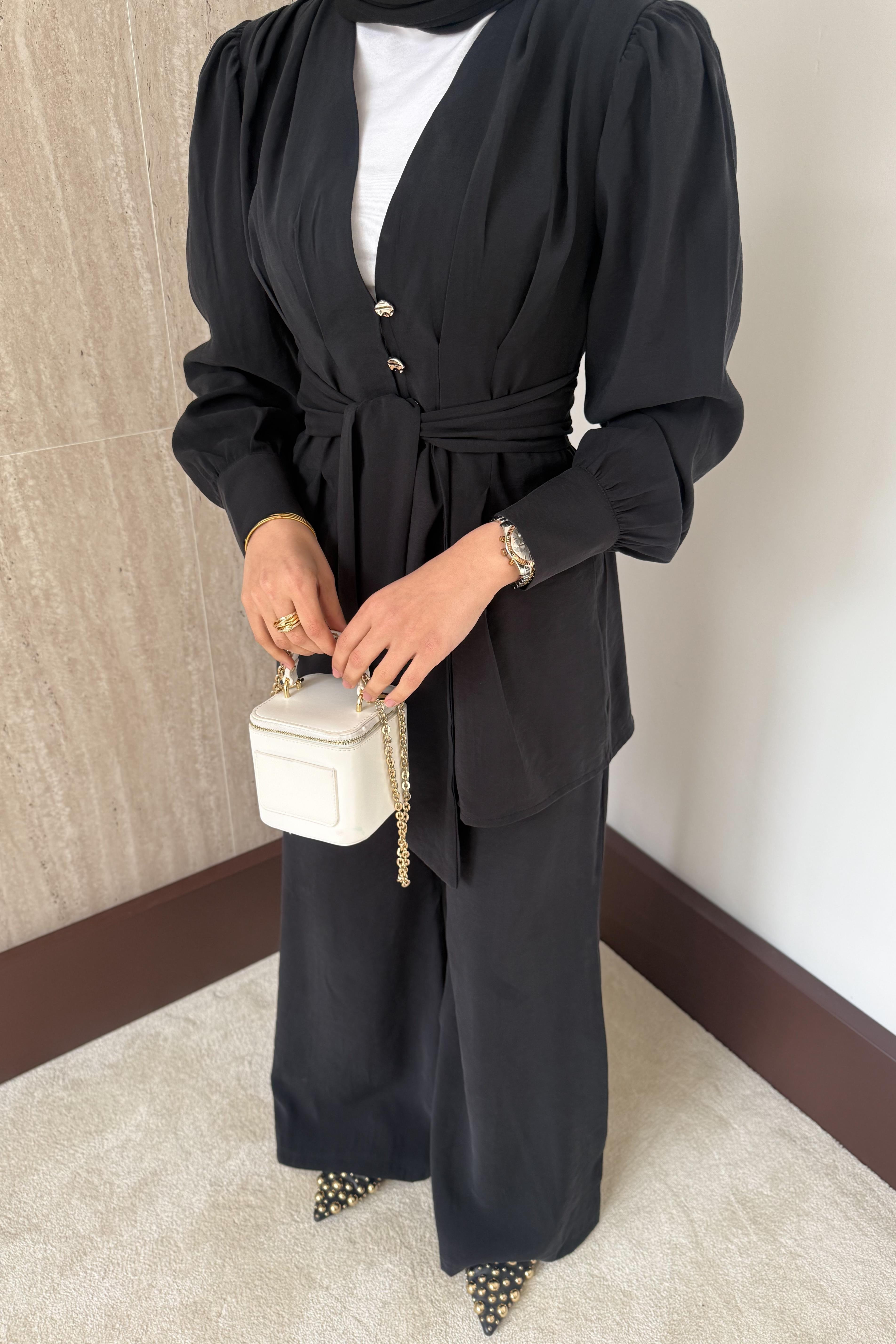 Belden Oturtmalı Model Pantolonlu Takım - Siyah