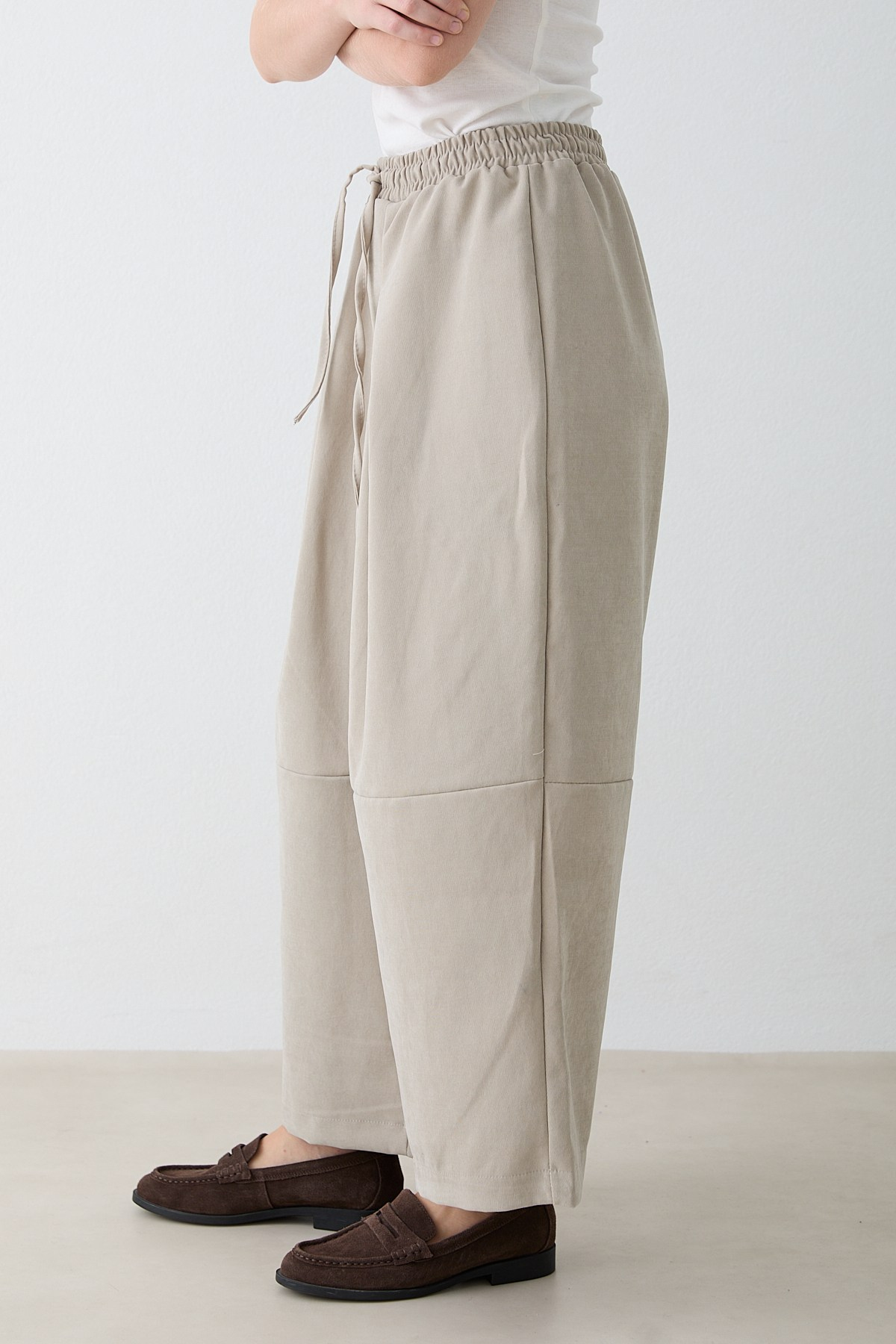 Beli Lastikli Süet Pantolon - Bej