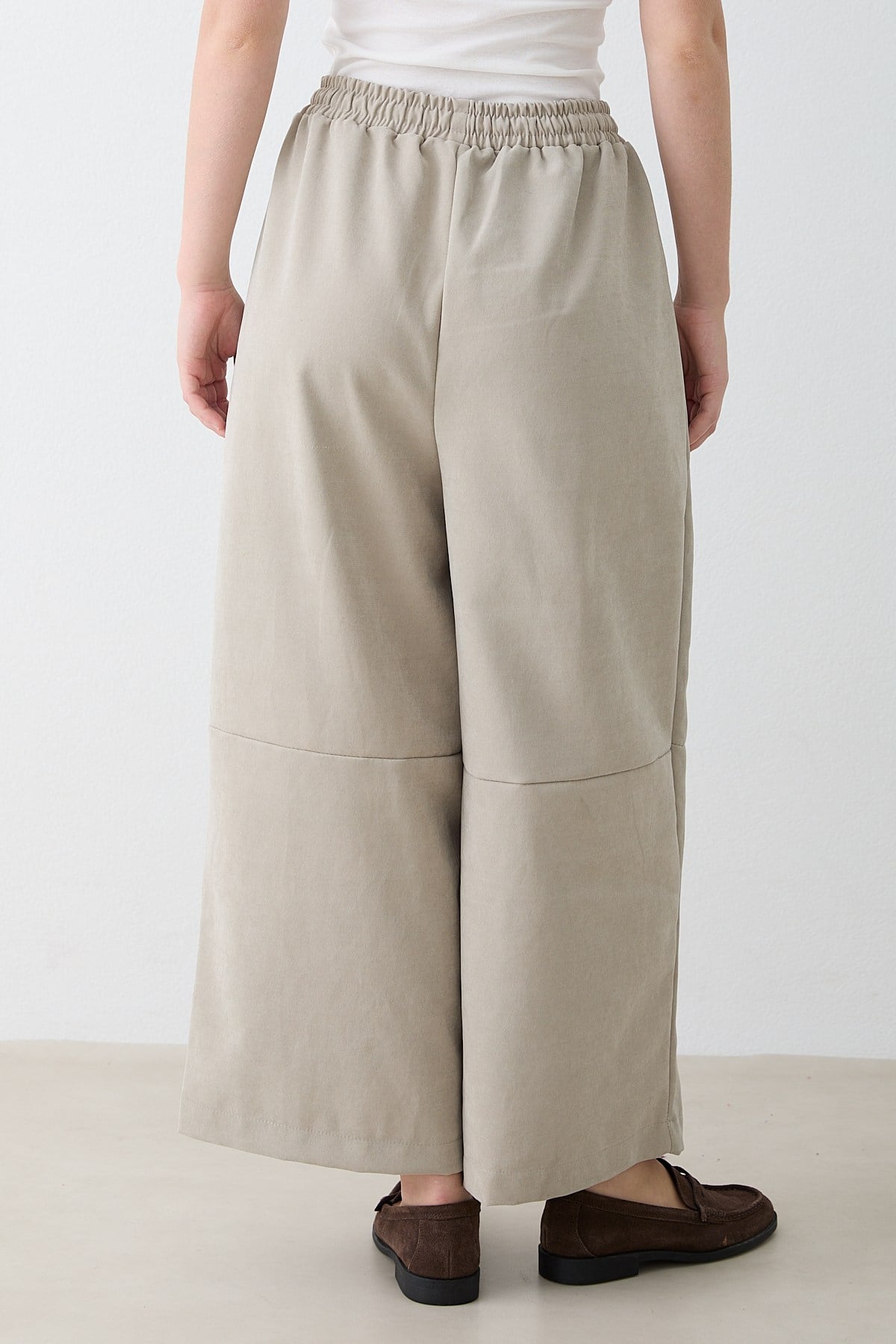 Beli Lastikli Süet Pantolon - Bej