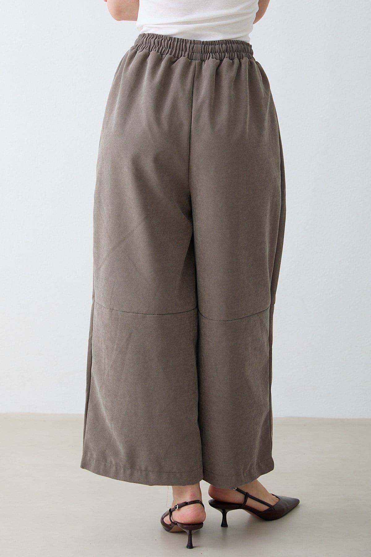 Beli Lastikli Süet Pantolon - Haki
