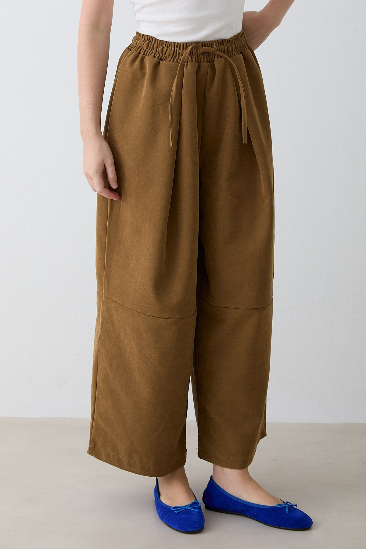Beli Lastikli Süet Pantolon - Hardal