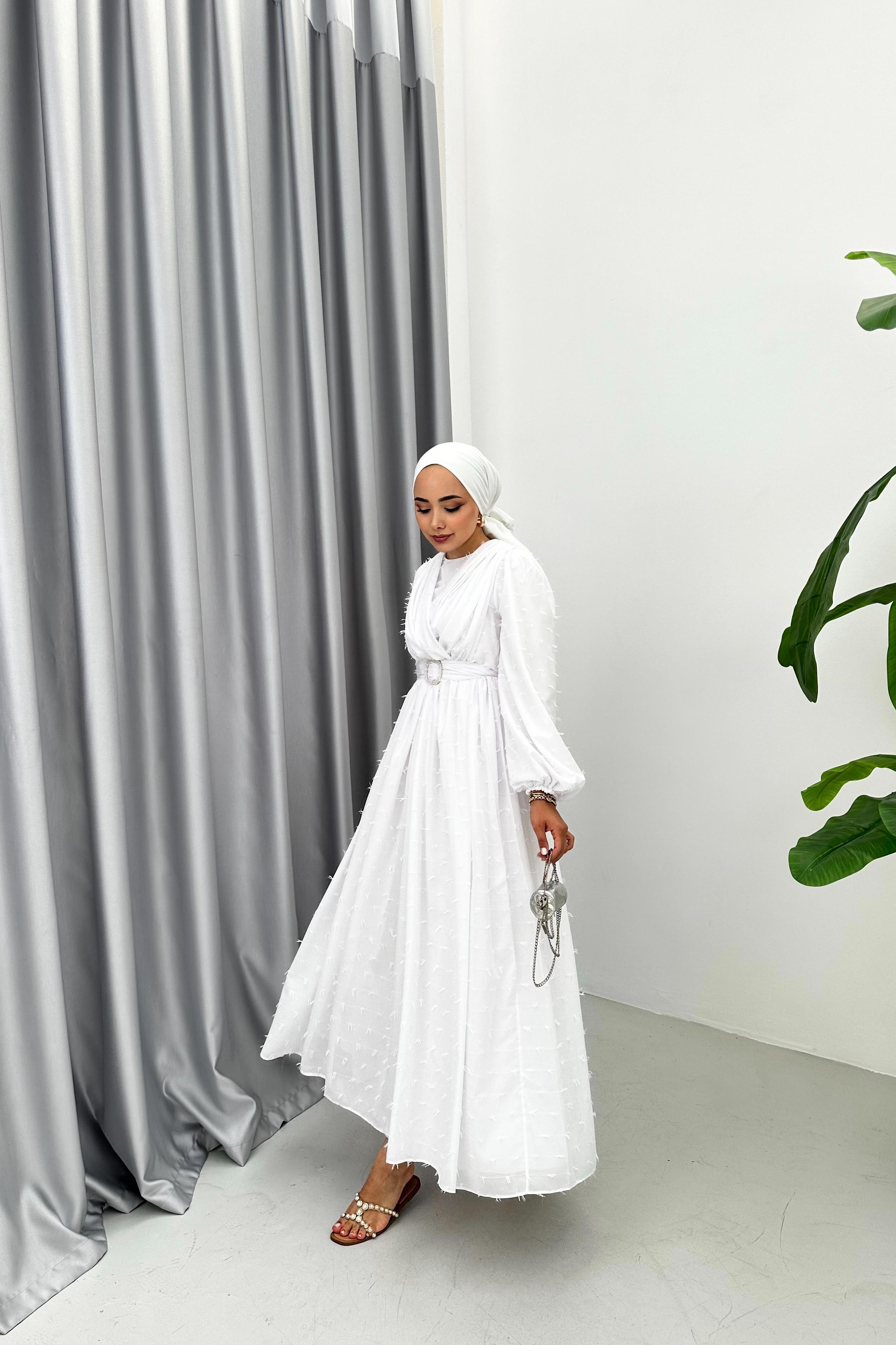 BERRY ŞİFON ELBİSE - BEYAZ 