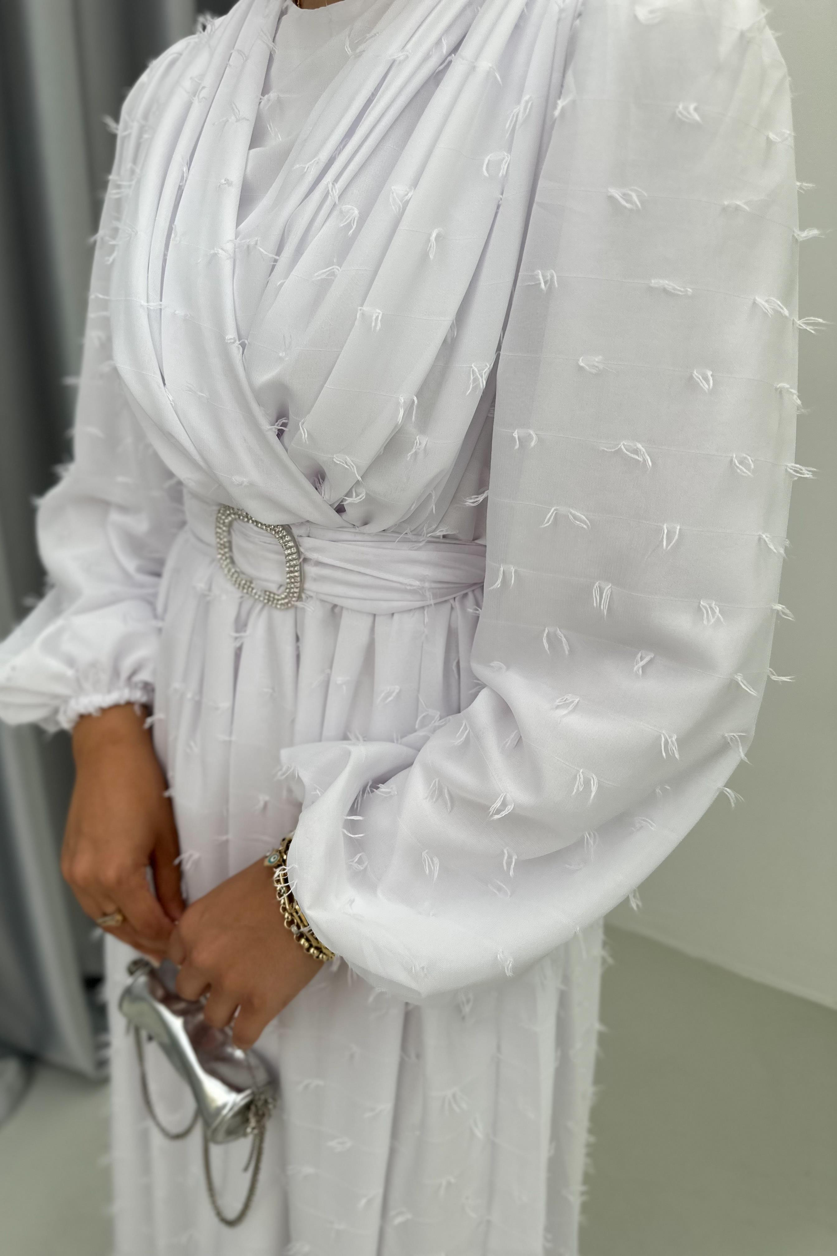 BERRY ŞİFON ELBİSE - BEYAZ 