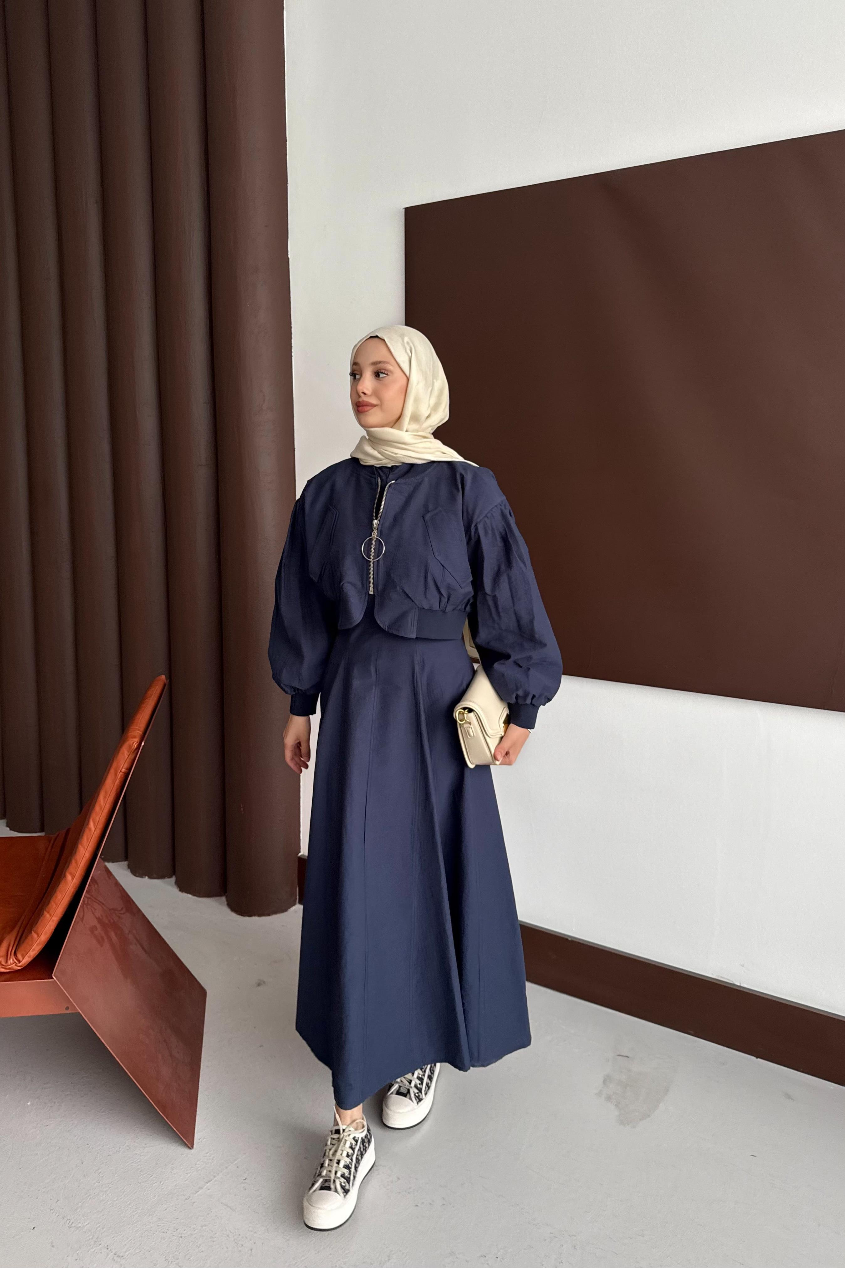 Bomber Ceketli Elbise - Lacivert