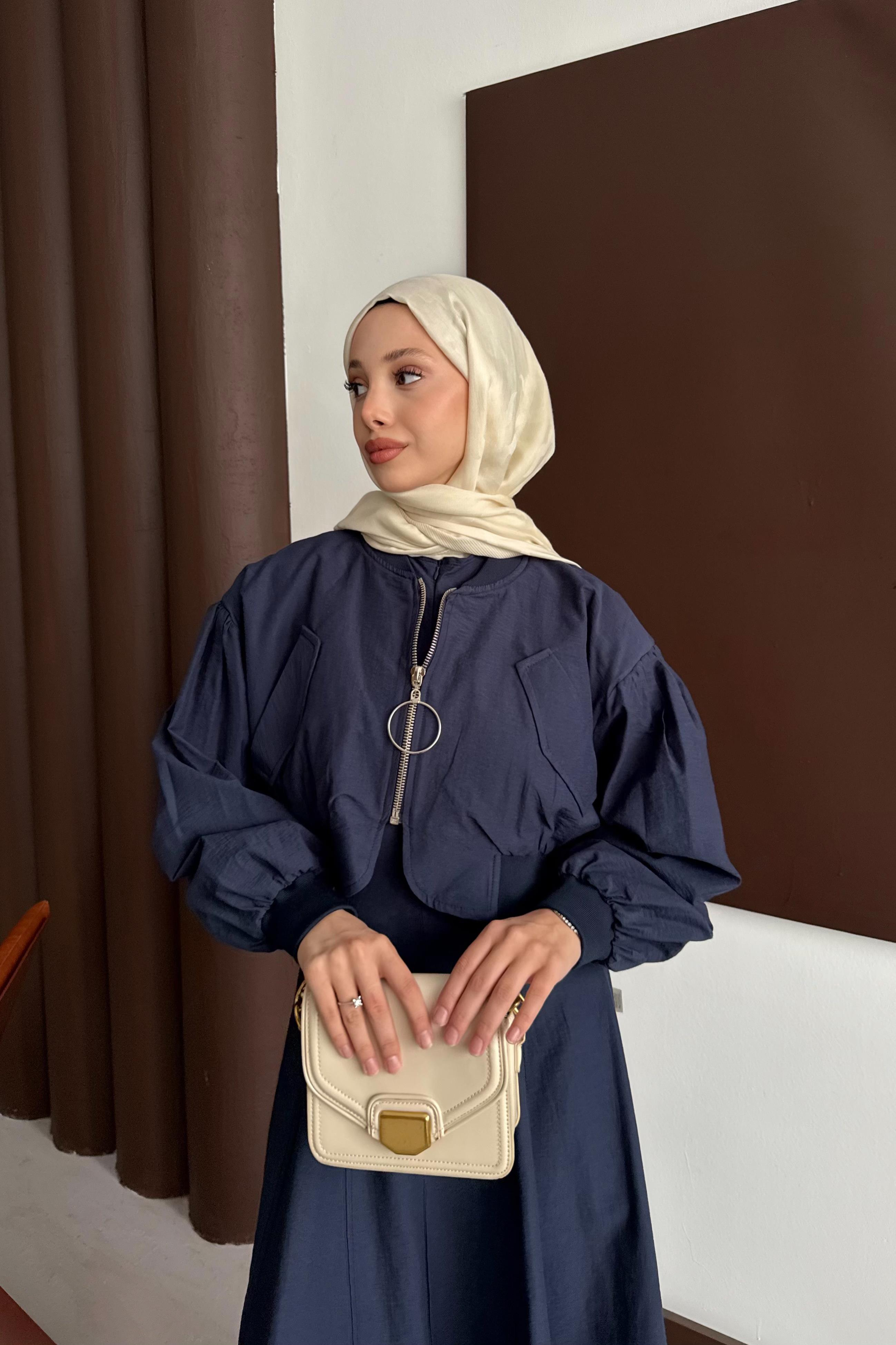 Bomber Ceketli Elbise - Lacivert