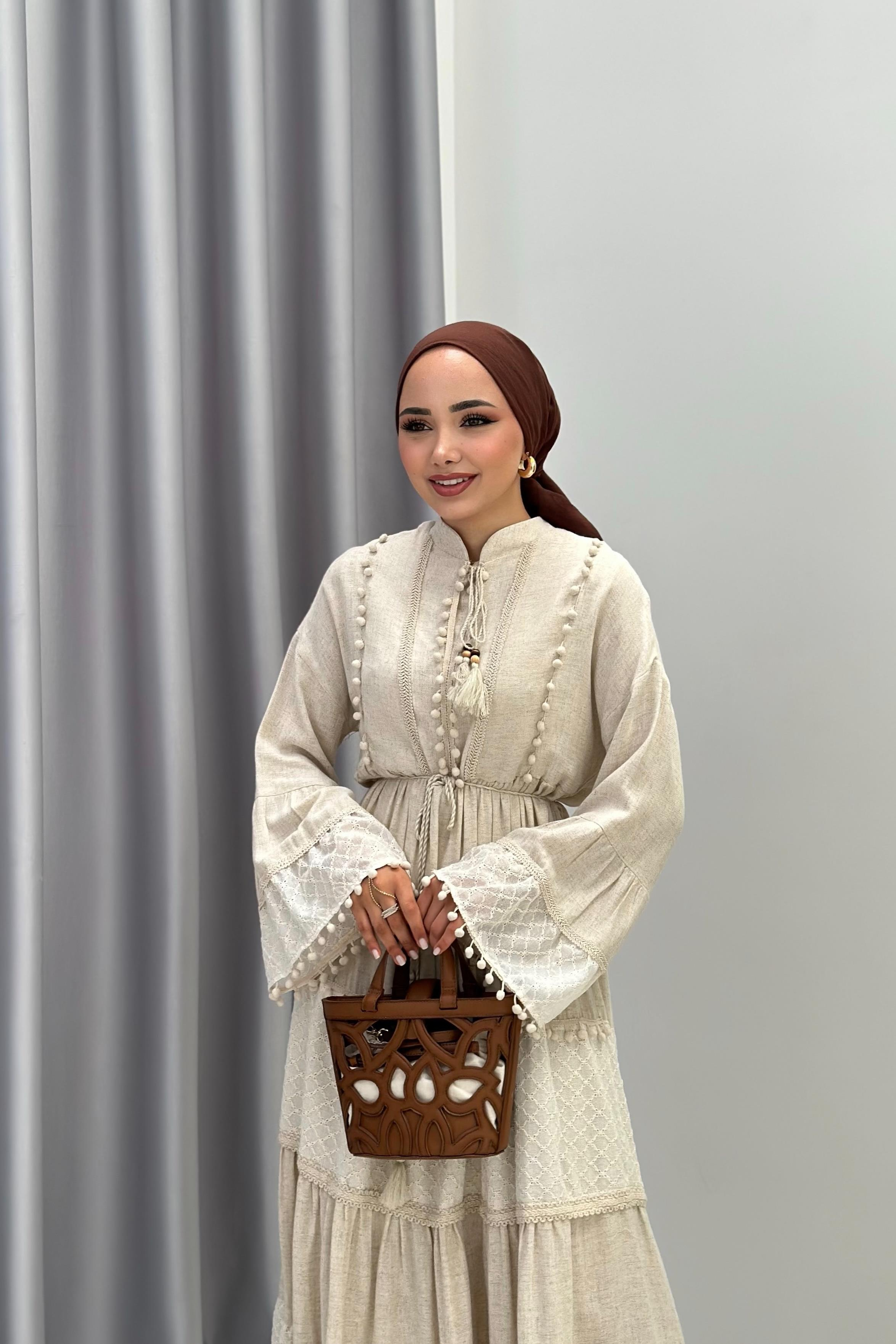 CANDY LİNEN ELBİSE - BEJ 