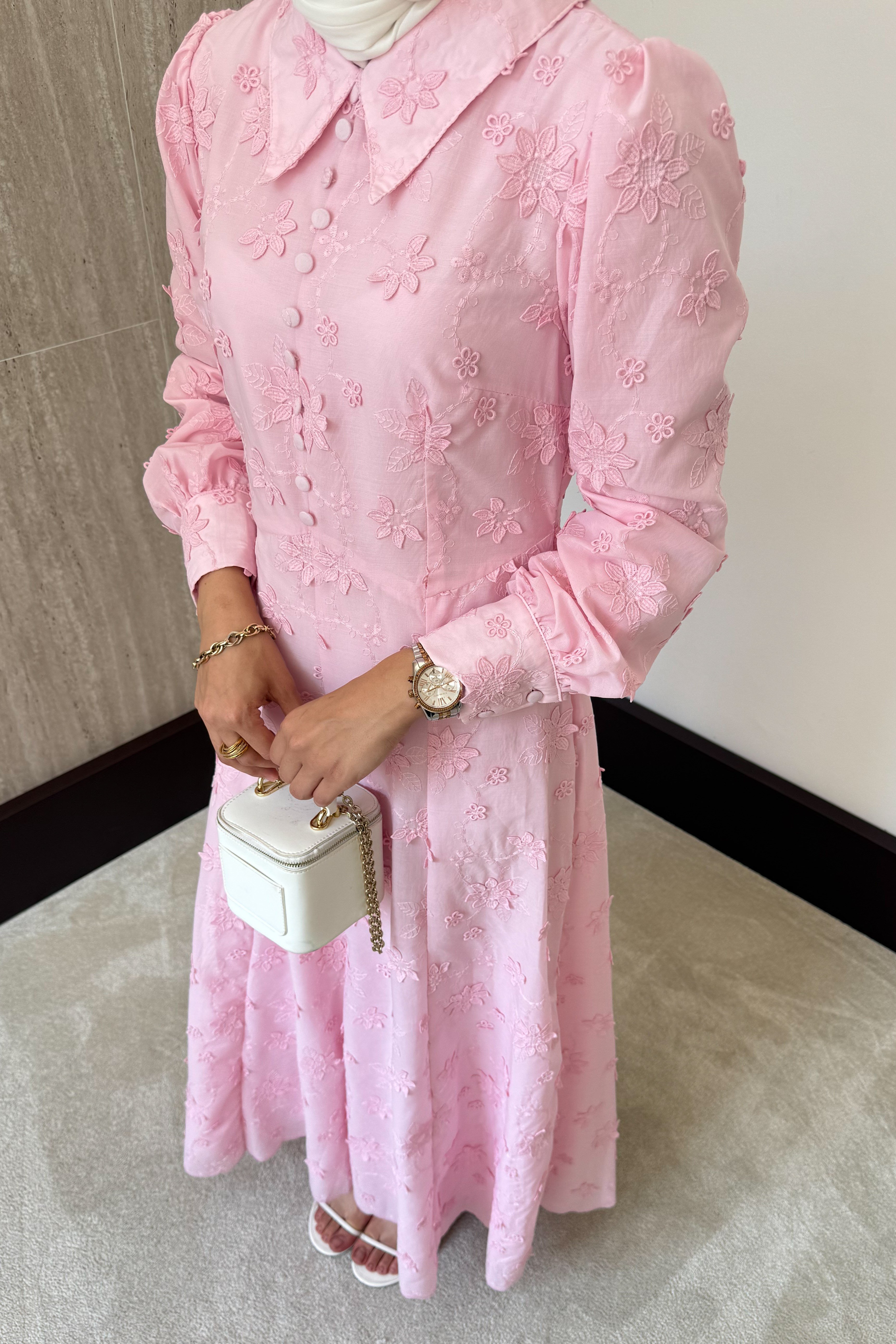 Çiçek Motifli Fisto Elbise - Pembe