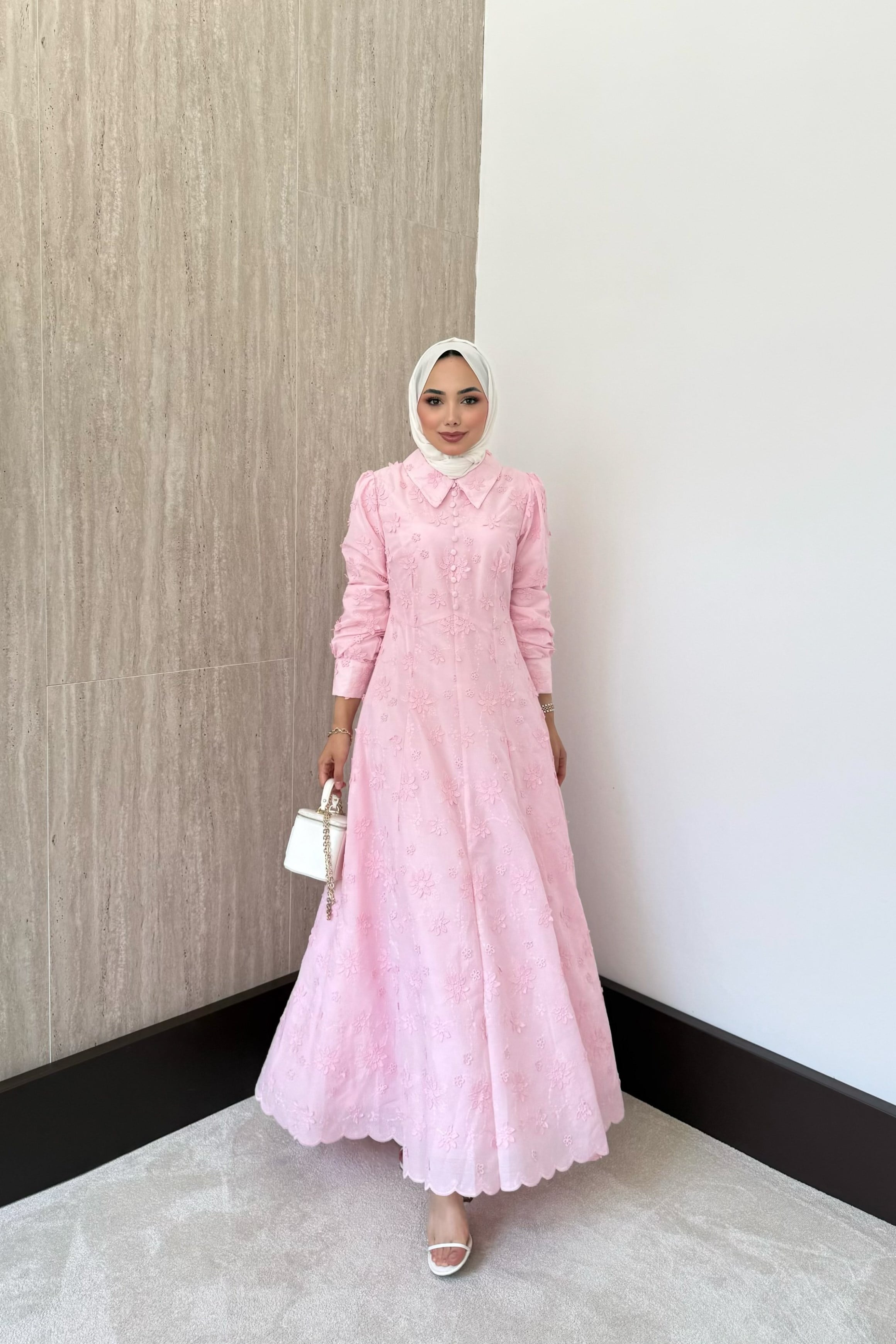 Çiçek Motifli Fisto Elbise - Pembe