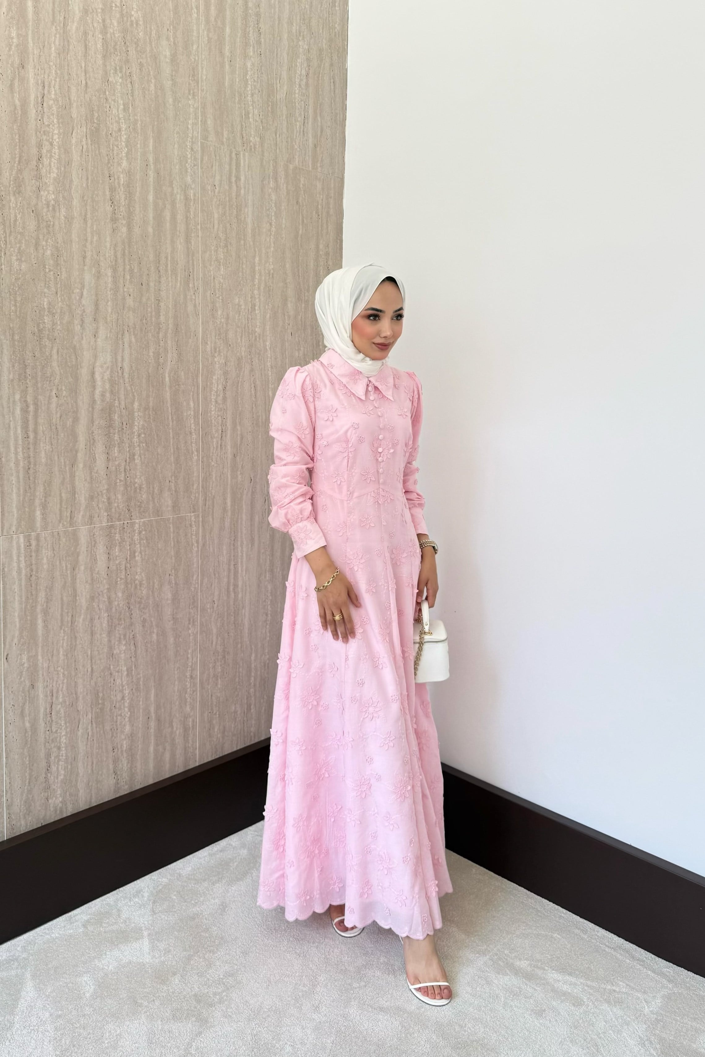 Çiçek Motifli Fisto Elbise - Pembe