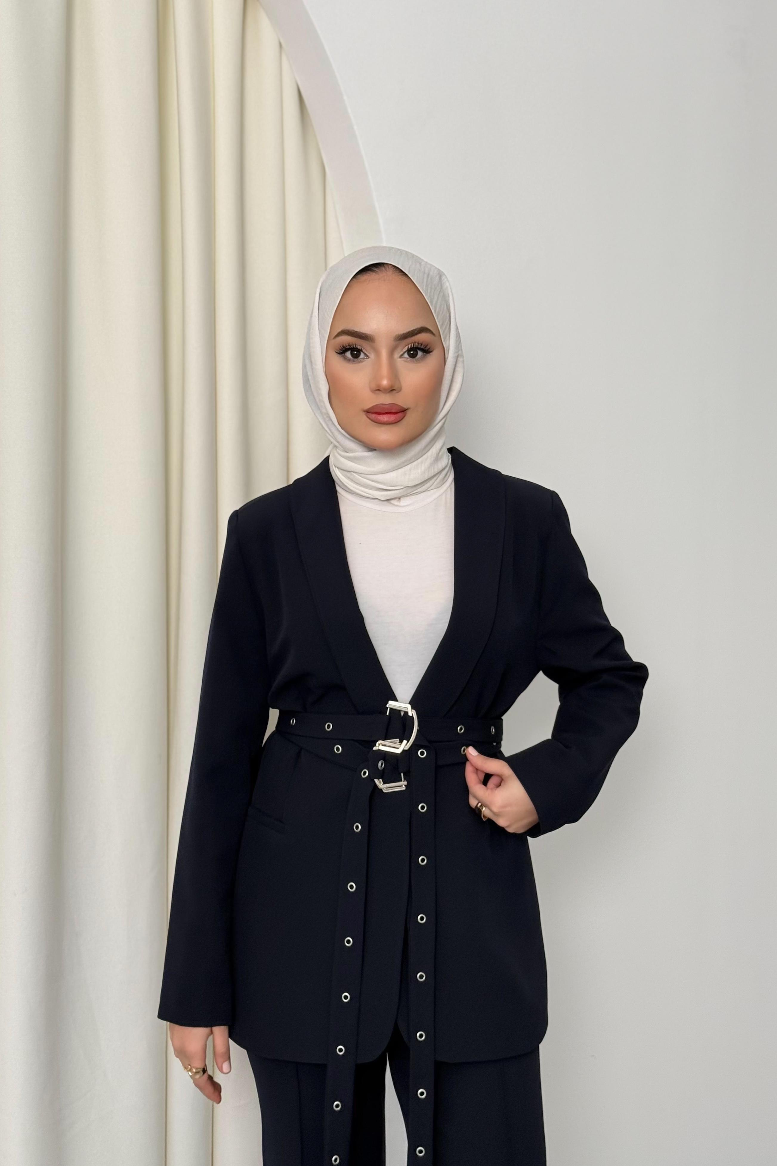Çift Kemerli Blazer Takım - Lacivert