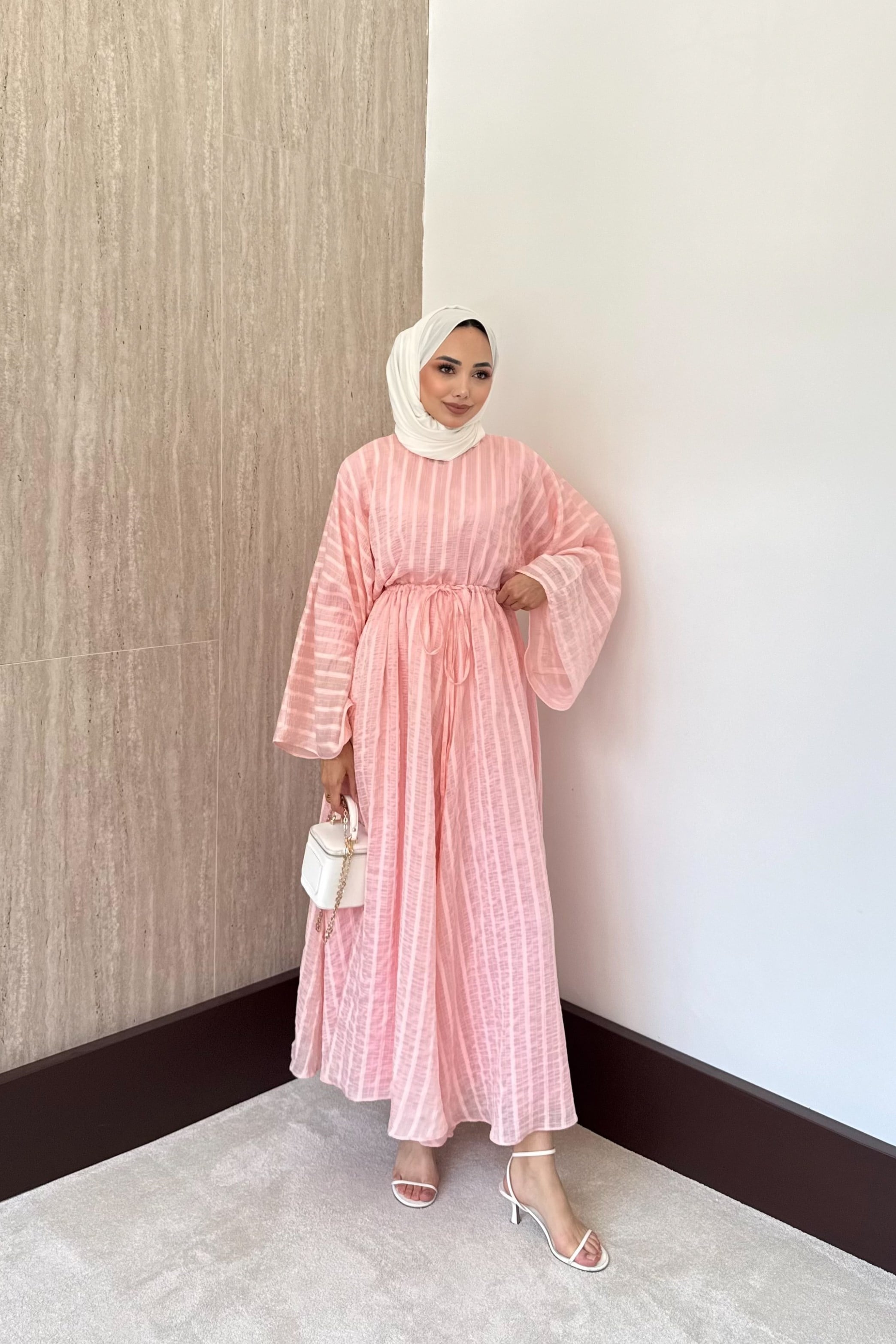 Çizgili Vual Pantolonlu Takım - Pembe