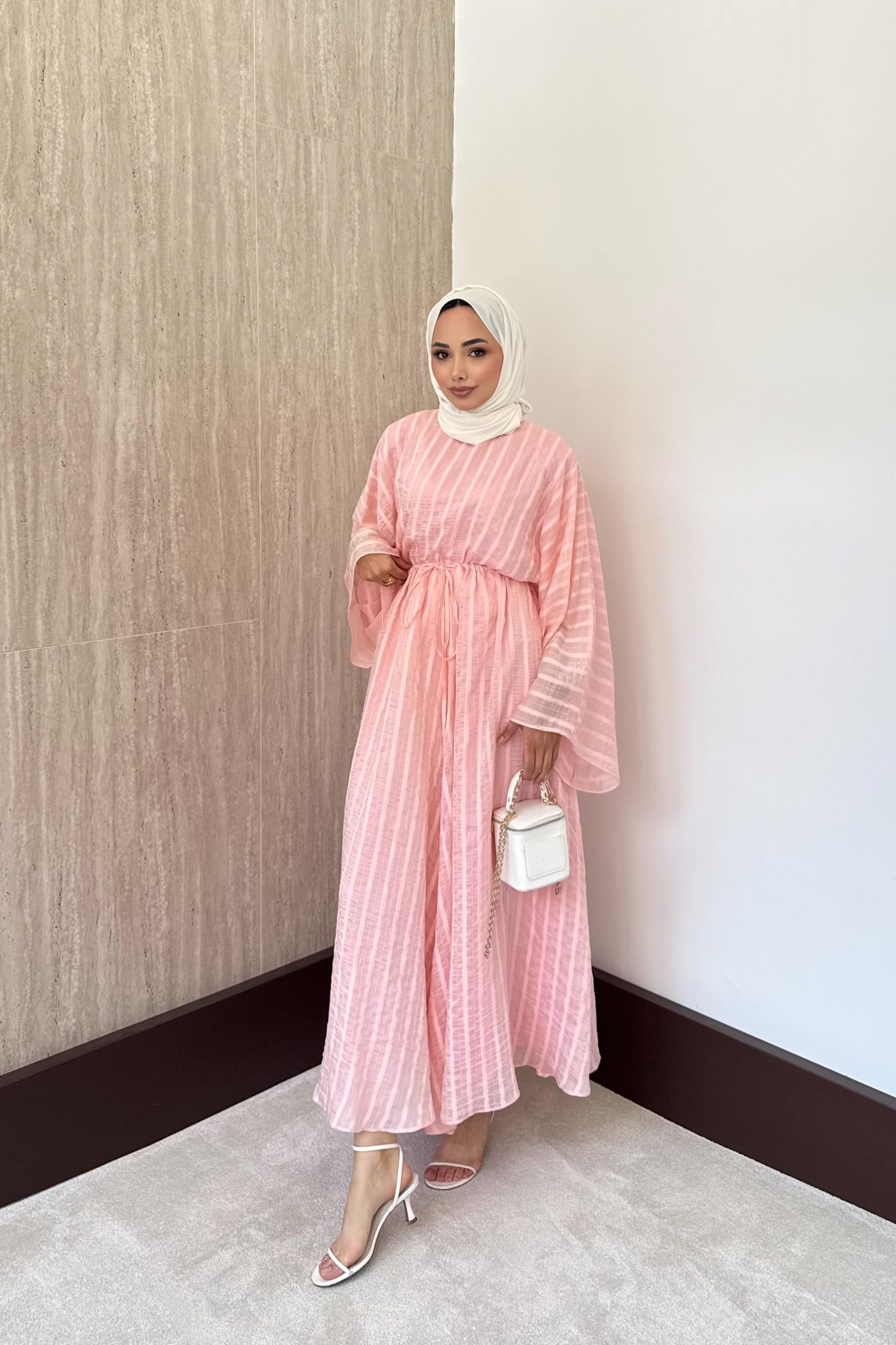 Çizgili Vual Pantolonlu Takım - Pembe