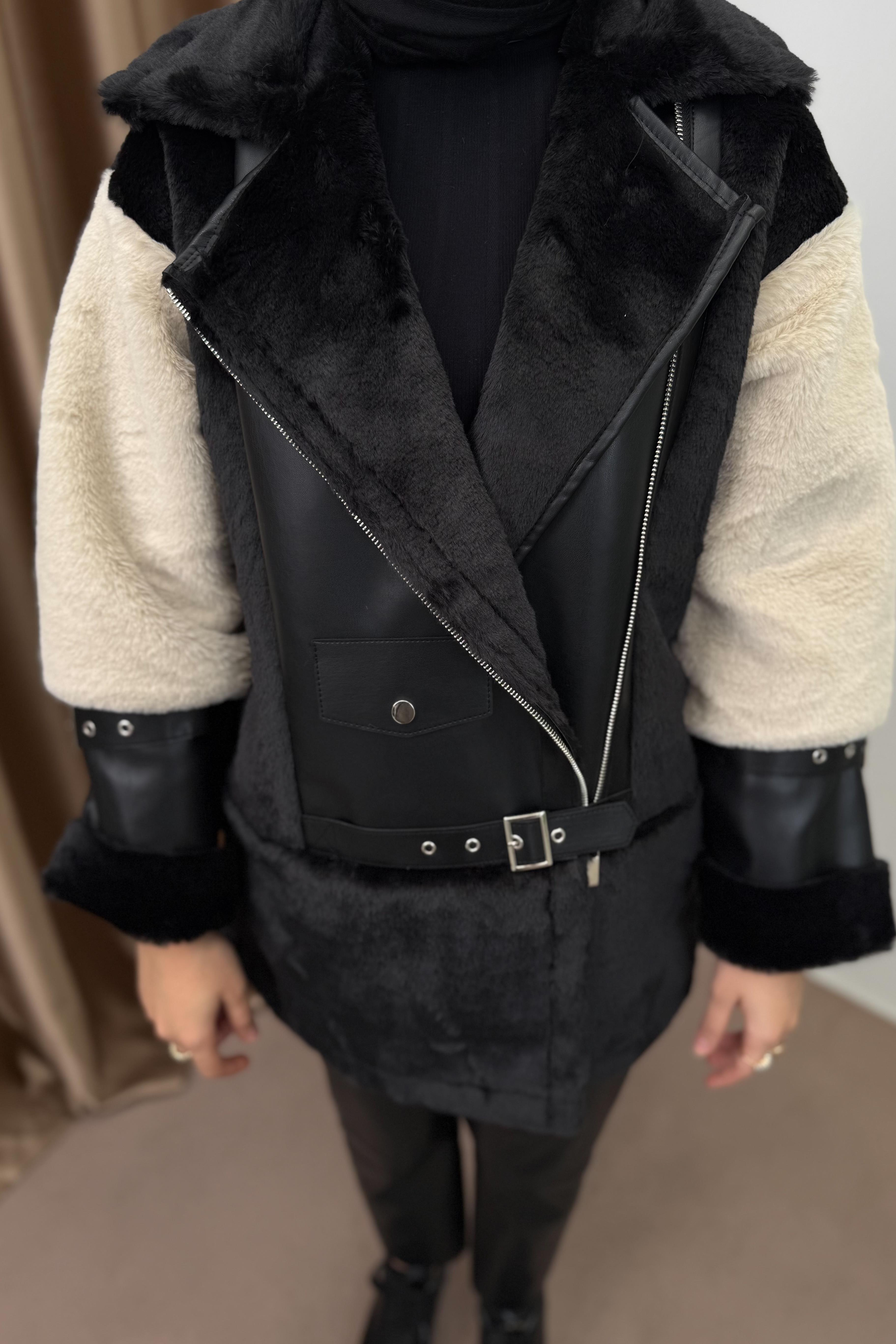 Daniel Peluş Mont - SİYAH