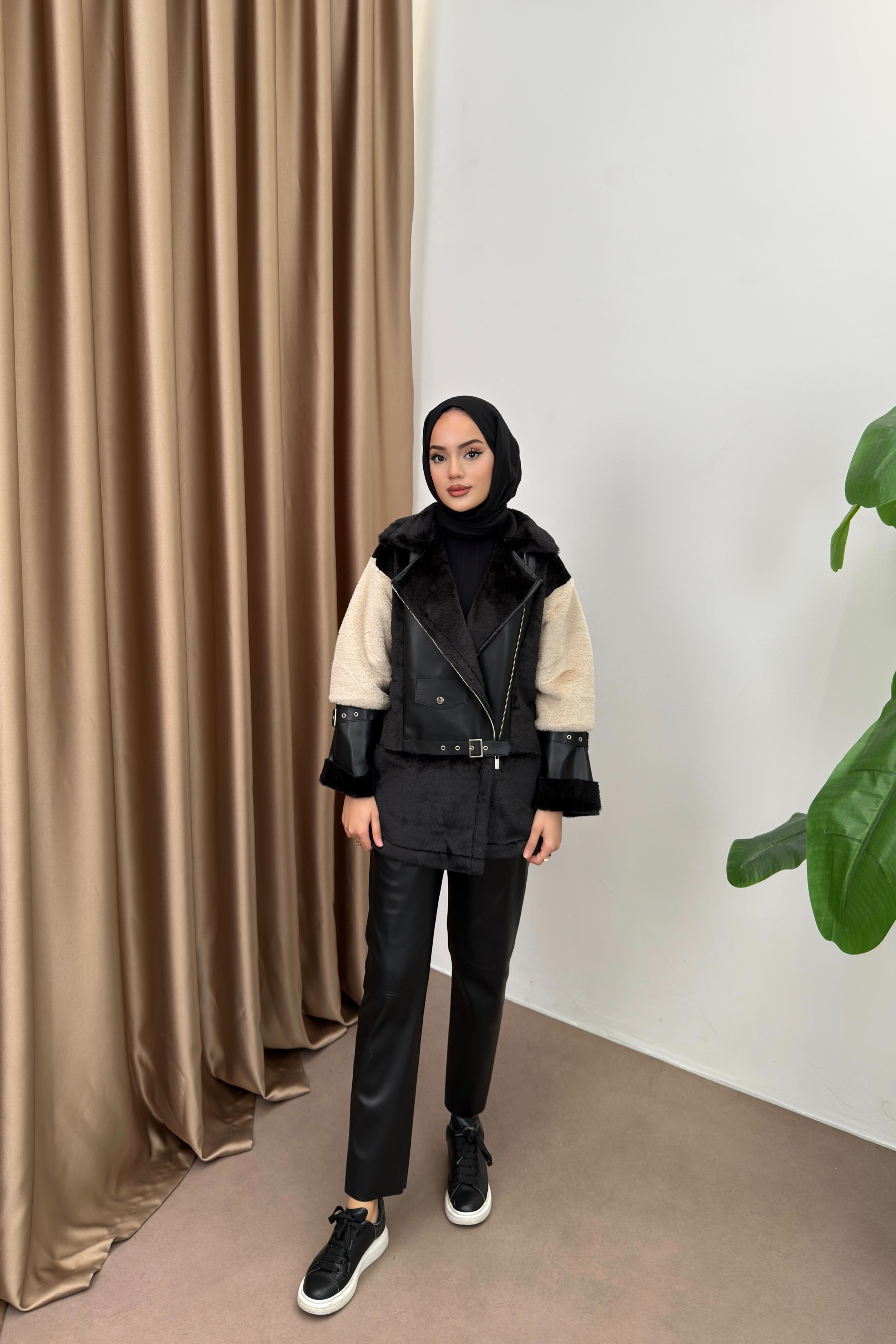 Daniel Peluş Mont - SİYAH