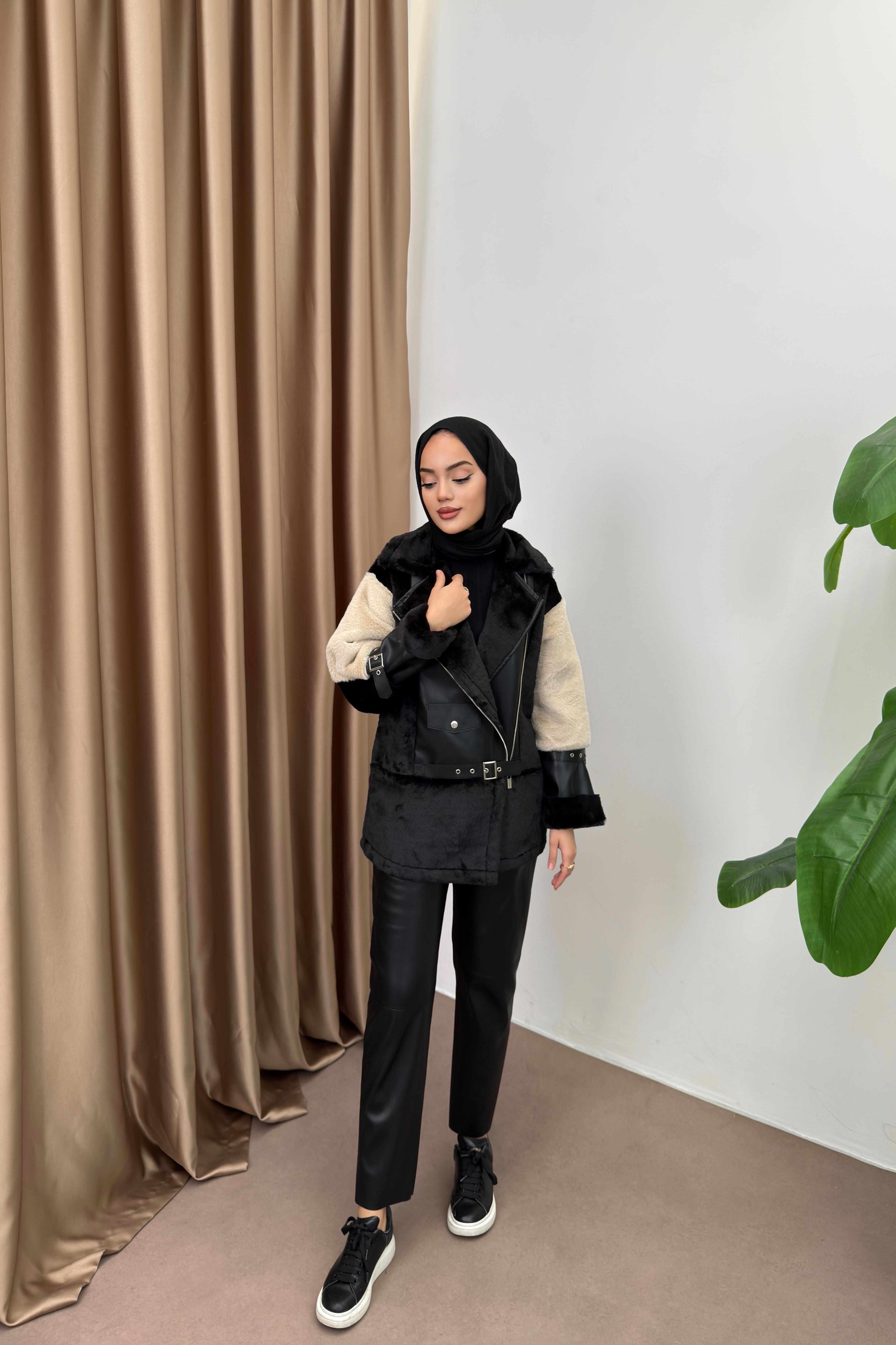 Daniel Peluş Mont - SİYAH