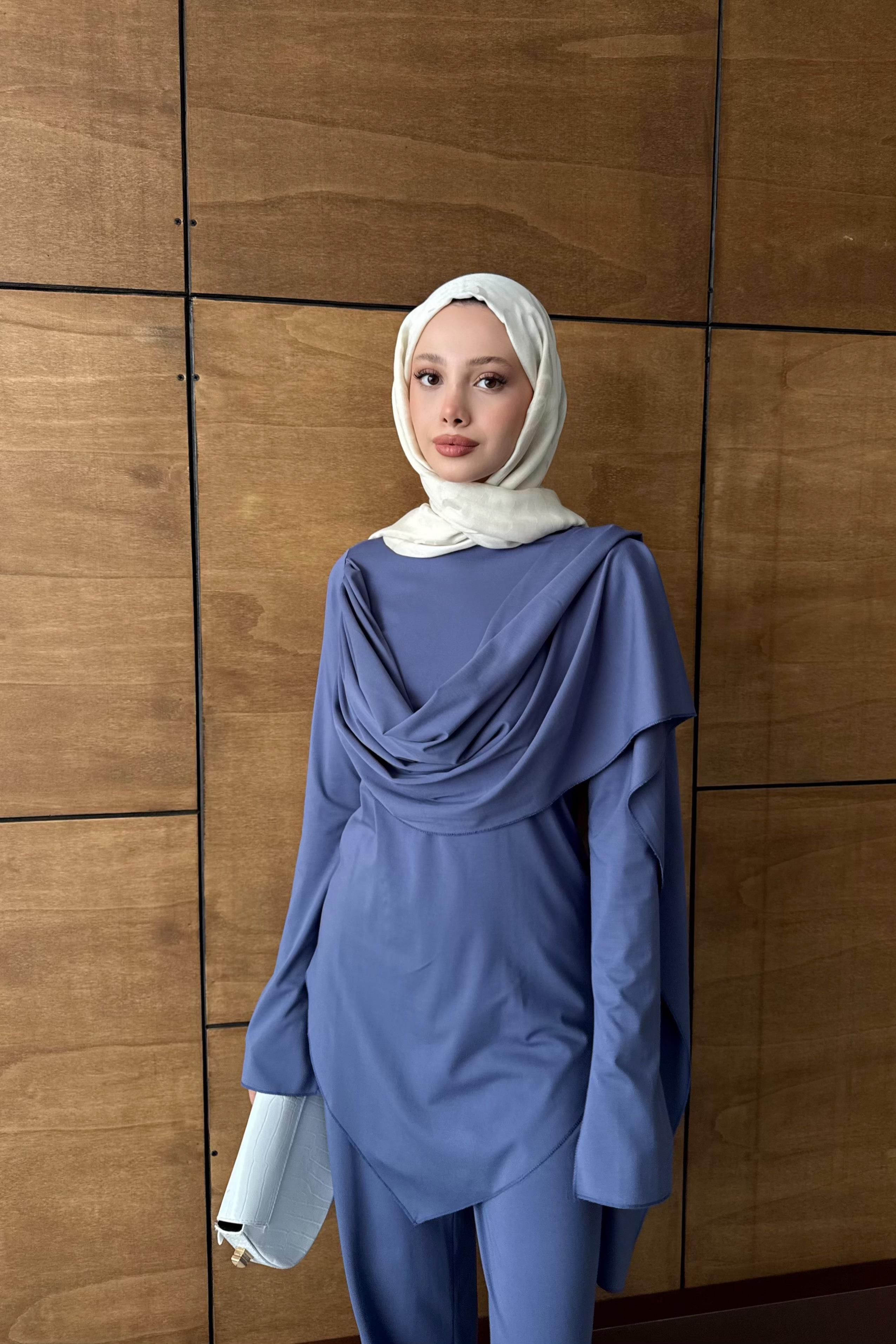 Degaje Yaka Pantolonlu Takım - İndigo