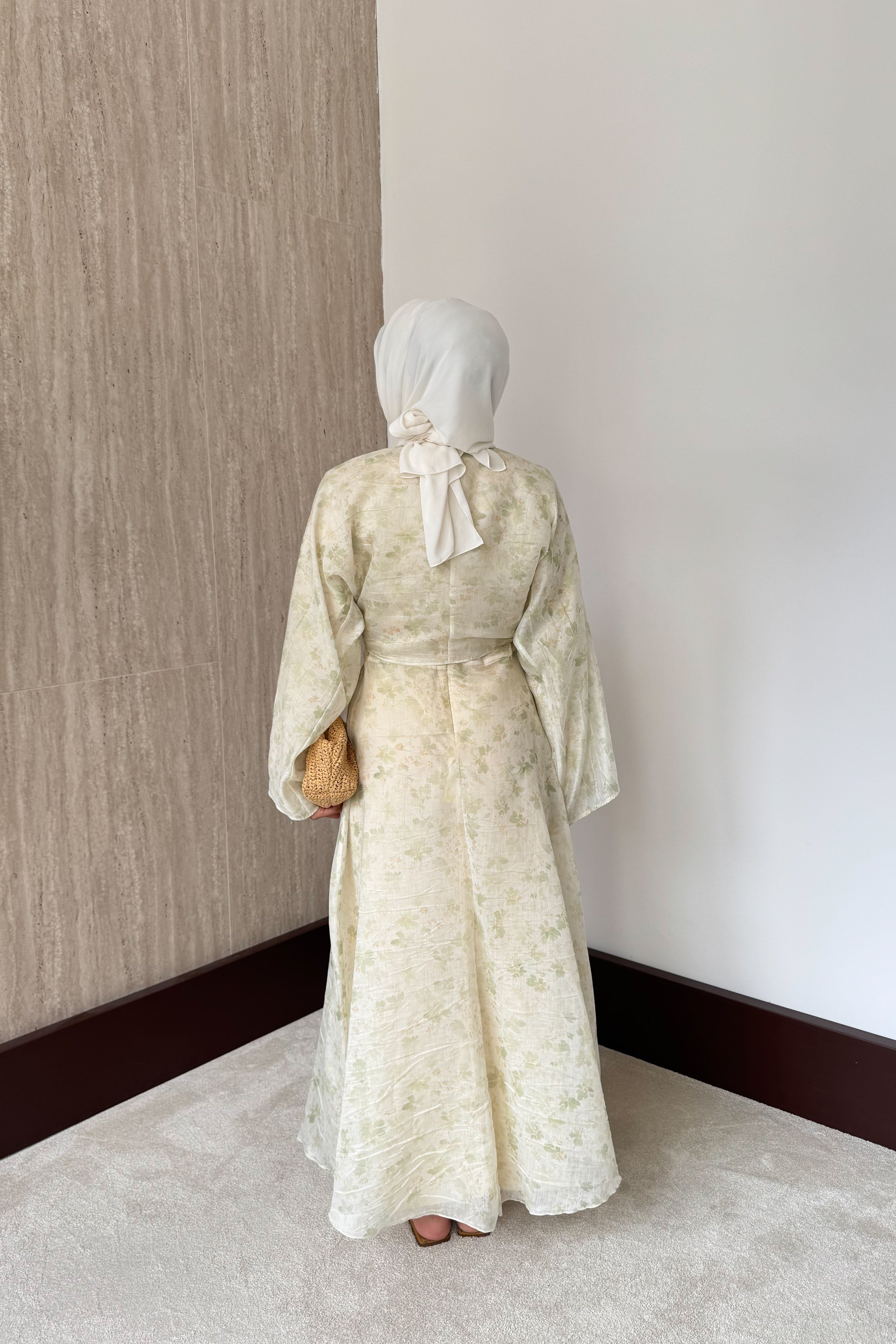 Desenli Bolerolu Vual Elbise - Çağla
