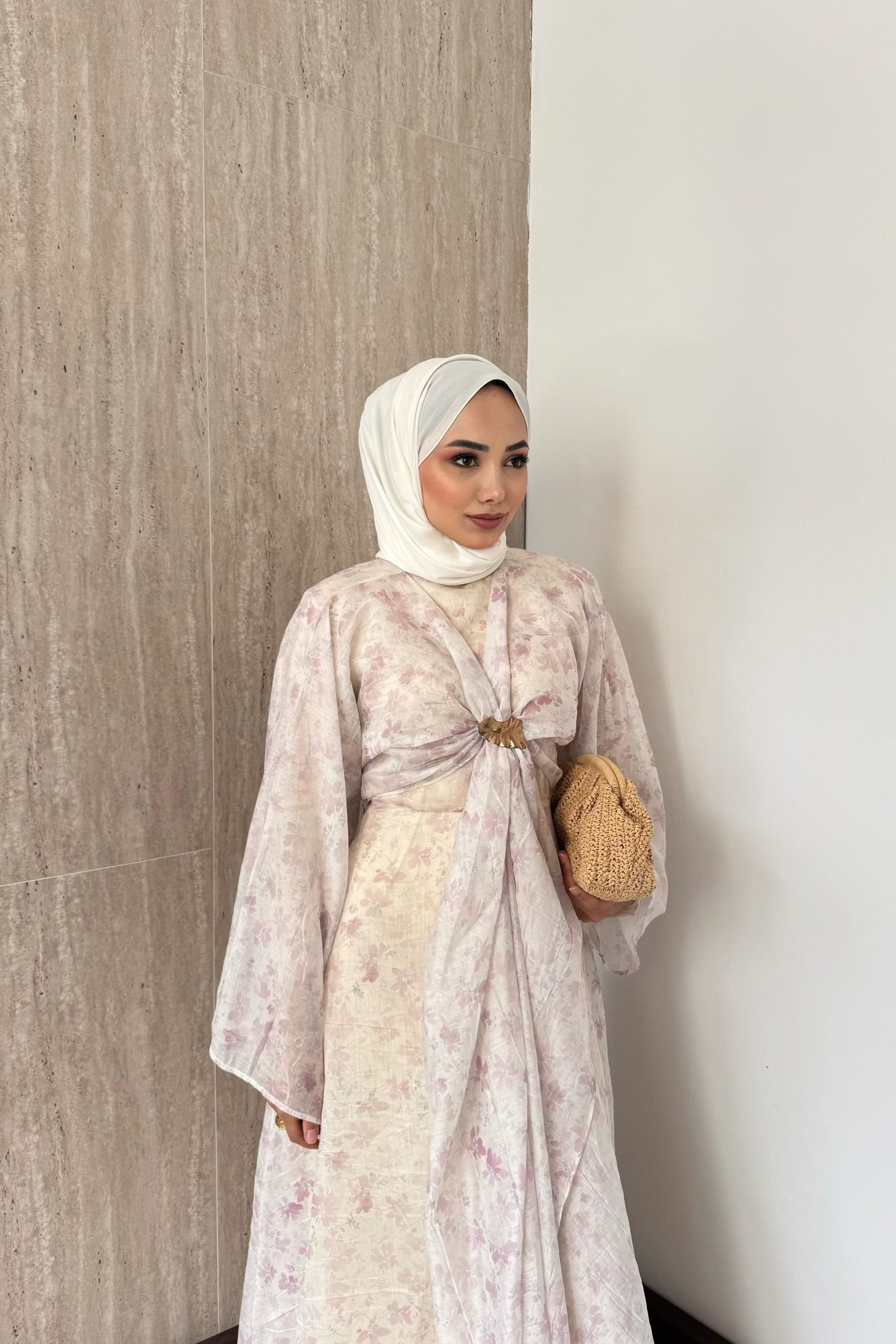 Desenli Bolerolu Vual Elbise - Pembe