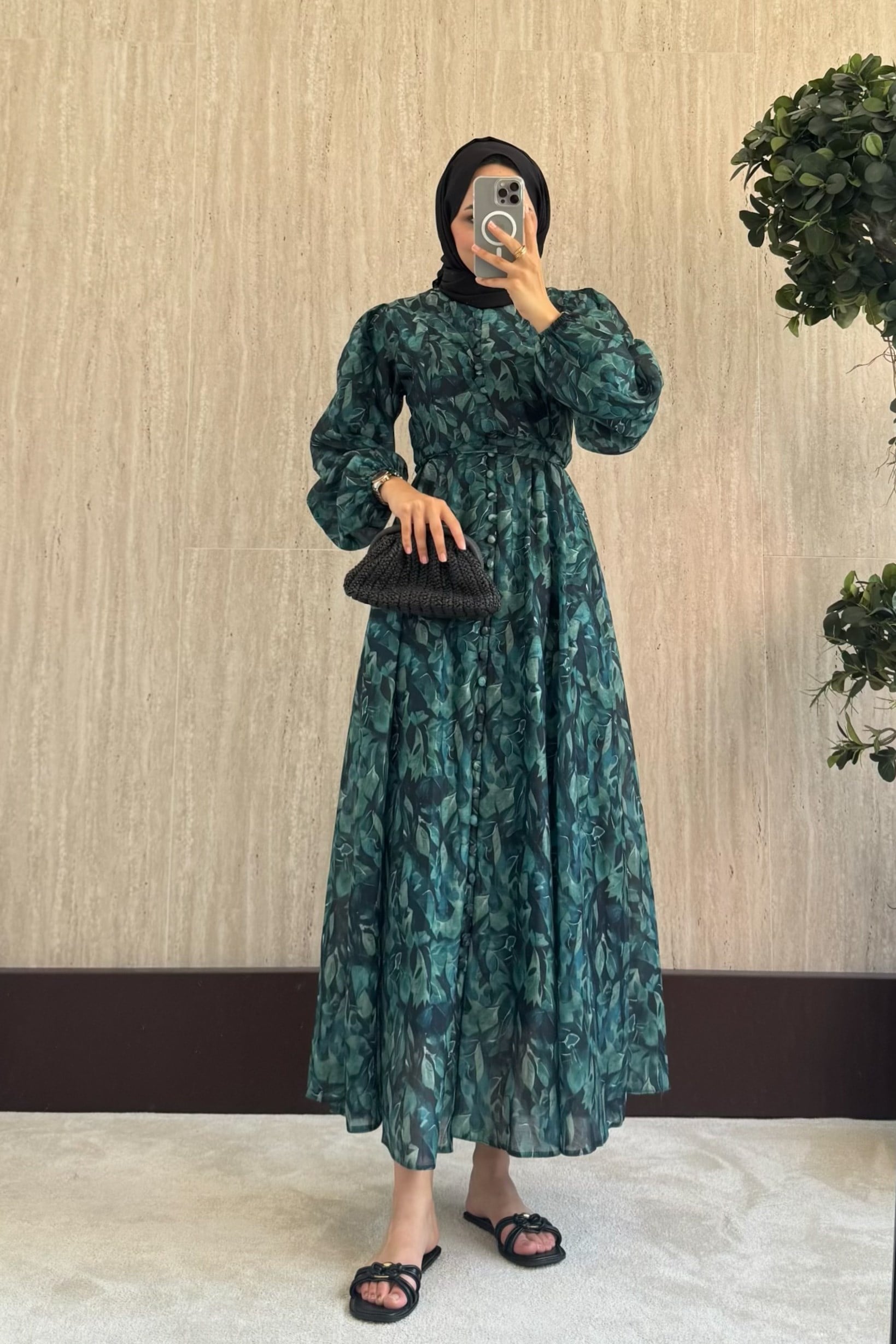 Desenli Vual Elbise - Lacivert