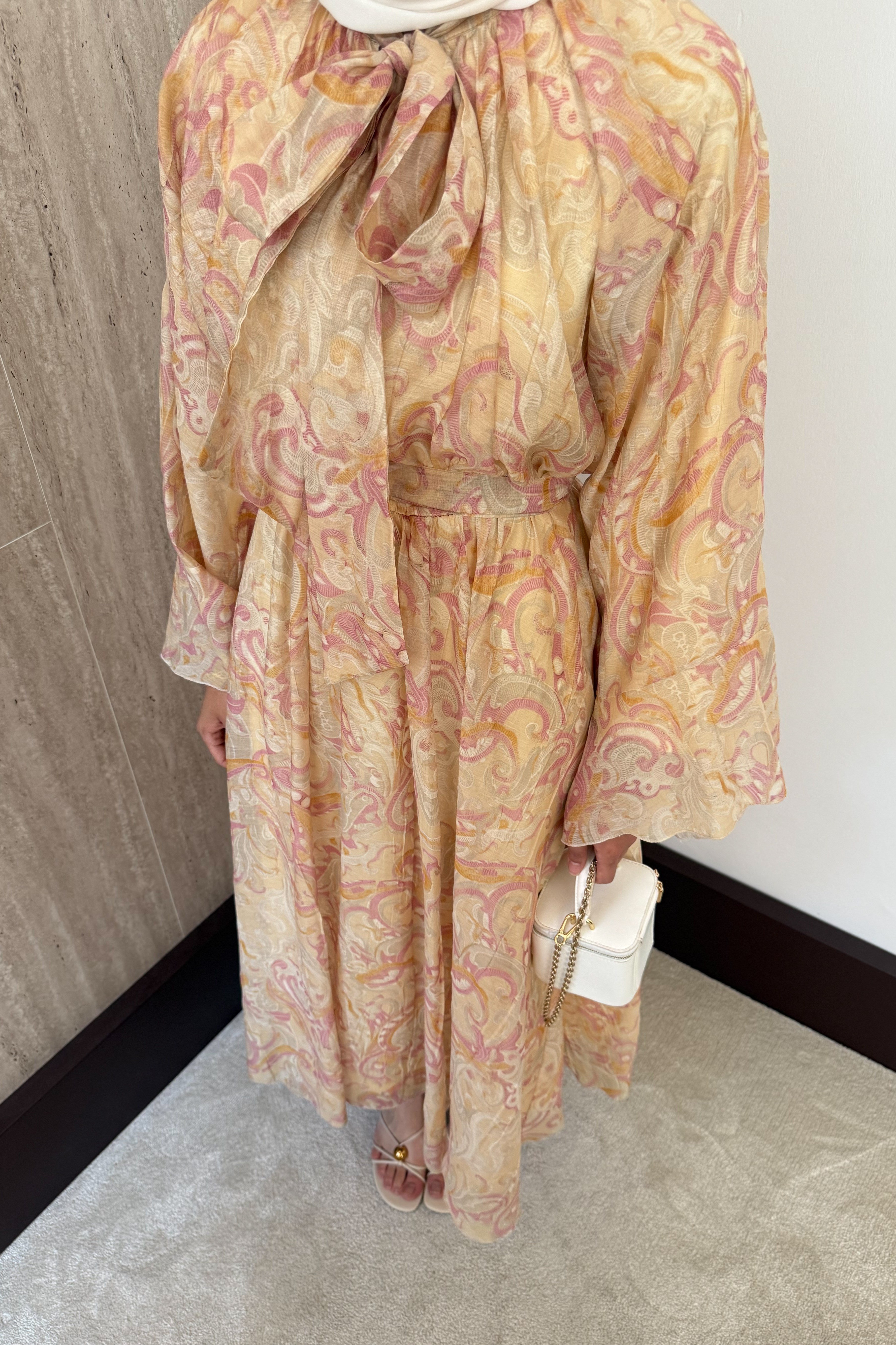 Desenli Vual Elbise - Pembe