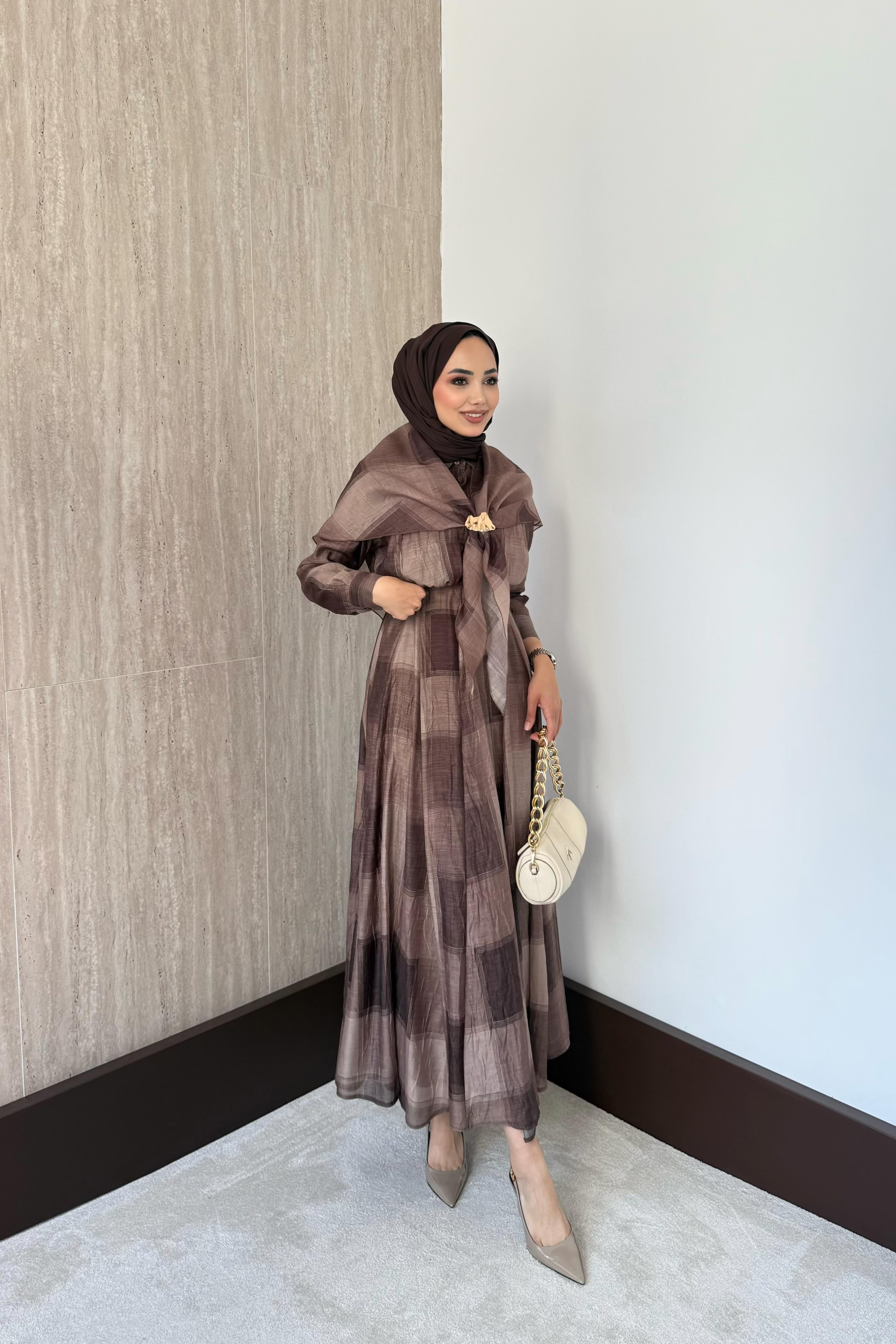 Diana Şal Aksesuarlı Elbise - Kahve