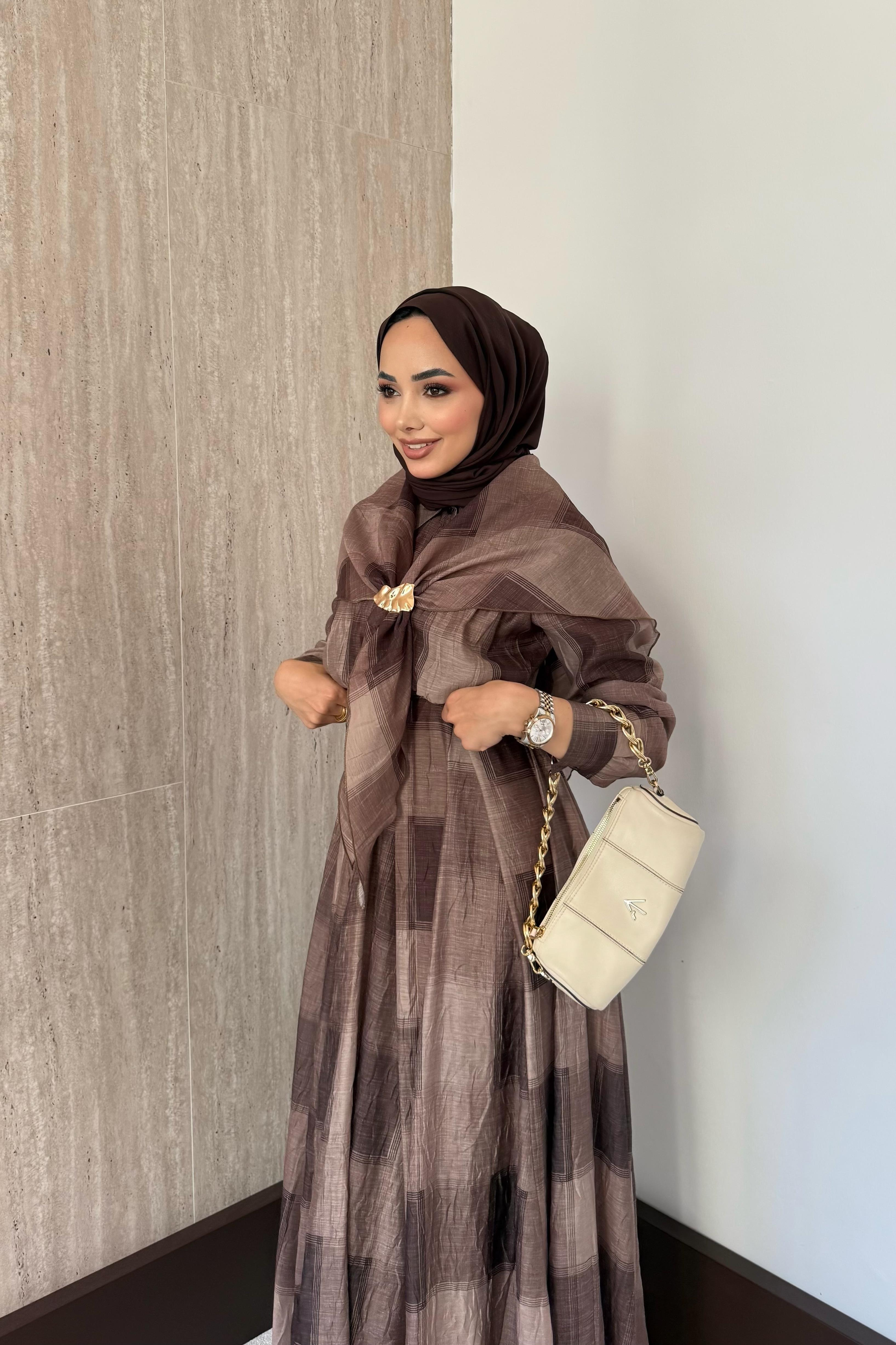 Diana Şal Aksesuarlı Elbise - Kahve