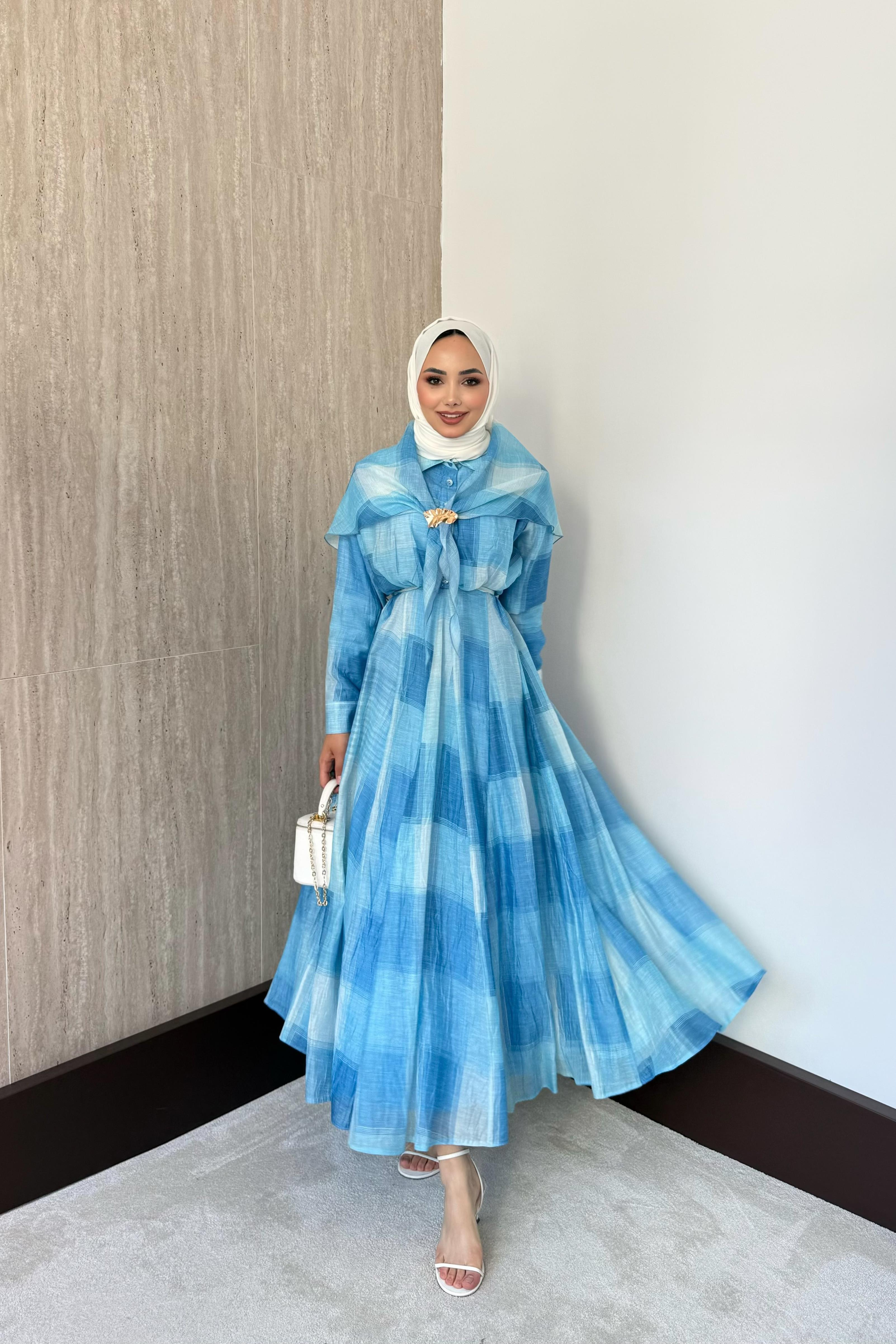 Diana Şal Aksesuarlı Elbise - Mavi